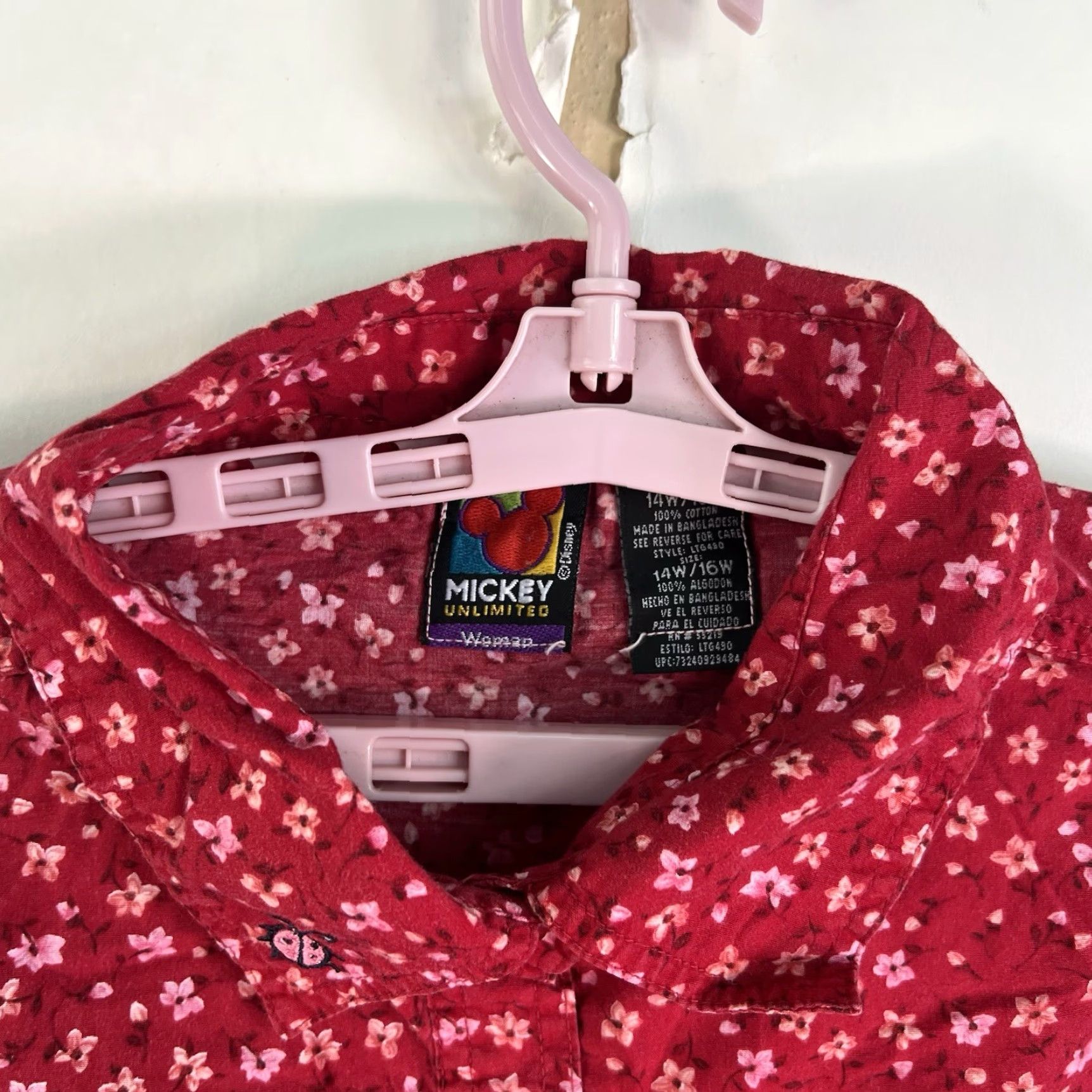 Mickey Unlimited VINTAGE Mickey Unlimited Floral Love Embroidered Button-Up Shirt Womens 16W Red 90s Cartoon All Seasons Size XXL / US 16-18 / IT 52-54 - 3 Thumbnail