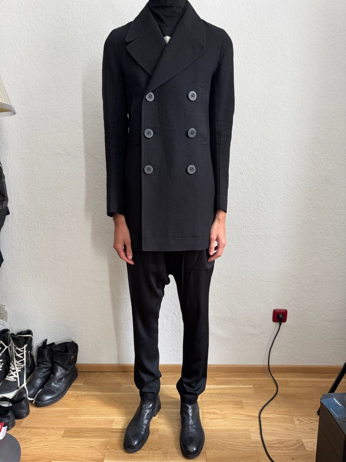 Rick Owens FW 16 "MASTODON" Double-Breasted JMF Wool Peacoat Rick Owens Size US M / EU 48-50 / 2 - 21 Thumbnail