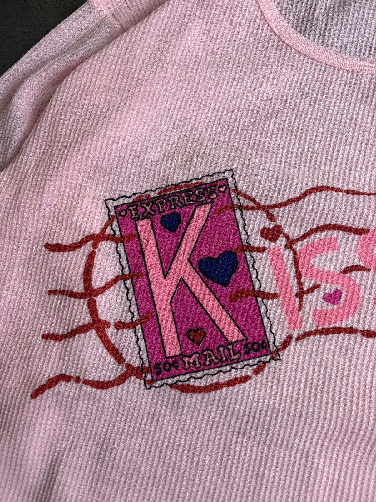 Fruit Of The Loom × Hanes × Vintage 1980s Vintage Thermal Longsleeve Express Kisses Print Waffle Size US S / EU 44-46 / 1 - 4 Thumbnail