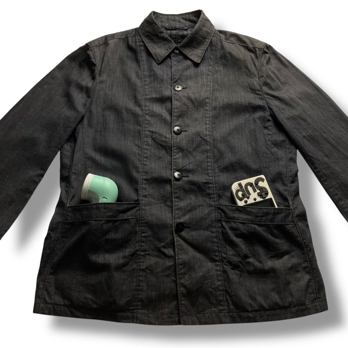 Issey Miyake 🇯🇵 VINTAGE INTERMEZZO BUTTON UP ABSTRACT DENIM CHORE JACKET Size US L / EU 52-54 / 3 - 6 Thumbnail