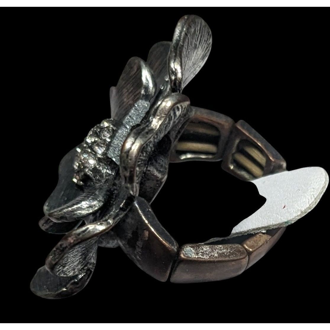 Other Metallic Floral Rhinestone Silver Tone Stretch Ring Size 5 Size ONE SIZE - 5 Thumbnail