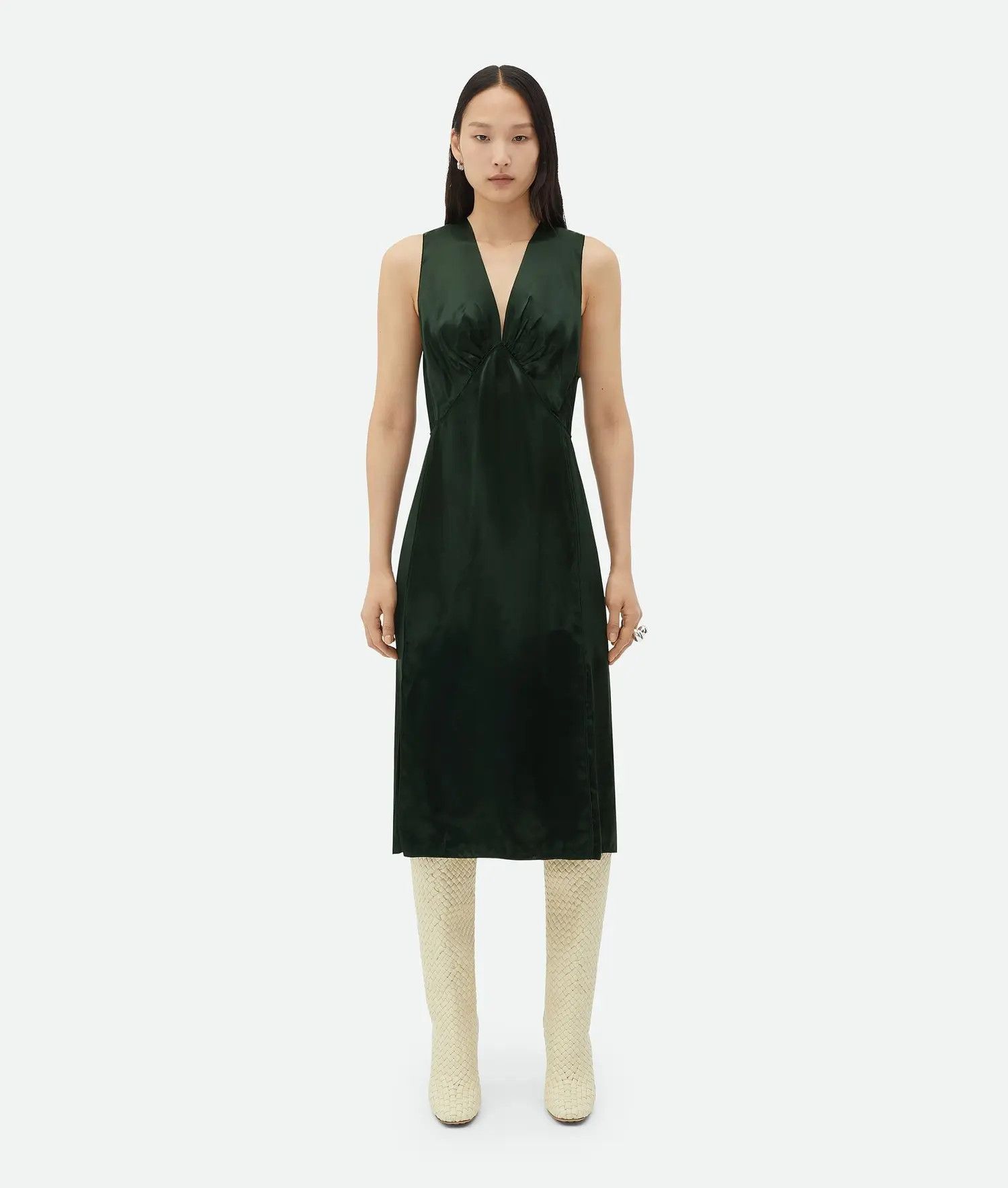 Bottega Veneta o1n1vont0425 Washed Fluid Shine Viscose Satin Dress Camping Size XS / US 0-2 / IT 36-38 - 1 Thumbnail