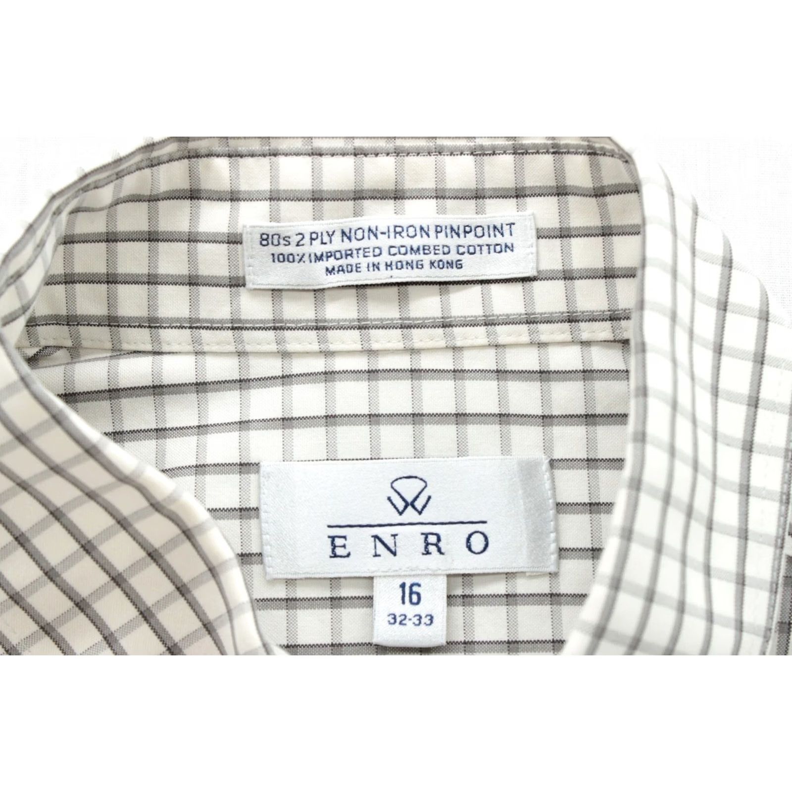 Enro ENRO Shirt Mens 16 Beige Cotton Check Long Sleeve 80's Non-Iron Two Ply Dress Shirt Size US L / EU 52-54 / 3 - 5 Thumbnail