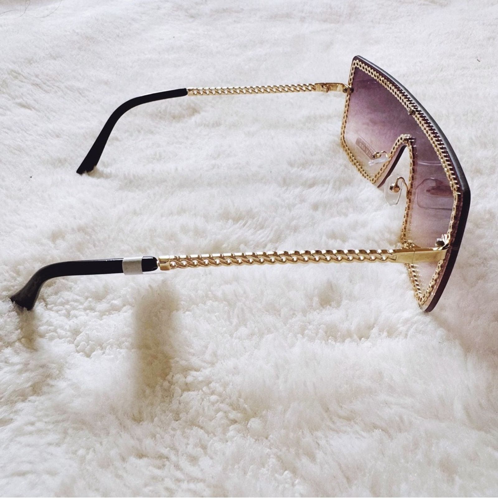 Other Christine Purple & Gold Chain Oversized Shield Sunglasses Size ONE SIZE - 7 Thumbnail