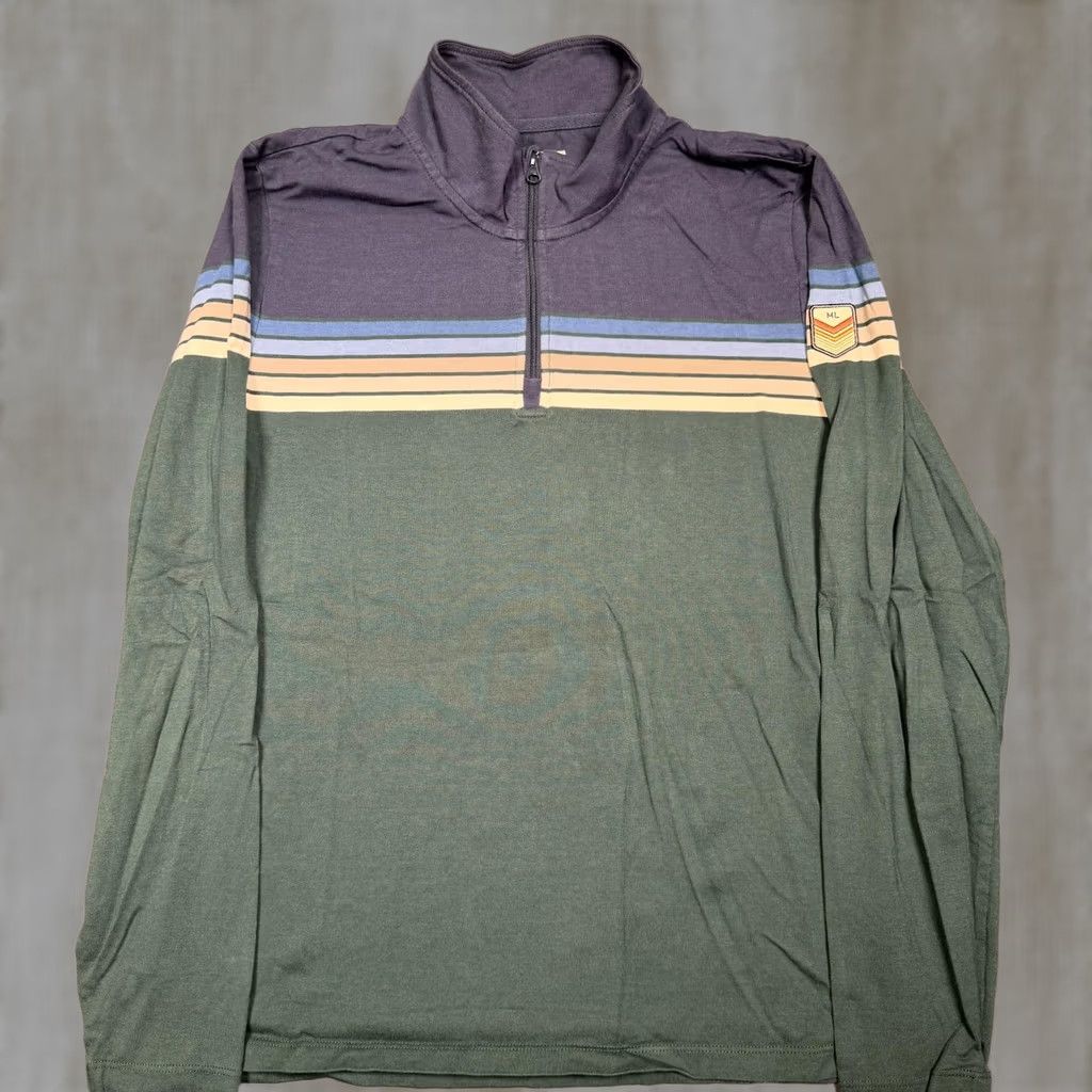 Marine Layer Marine Layer Shirt Mens Small Green Striped Mock Neck Half Zip Long Sleeve Size US S / EU 44-46 / 1 - 1 Thumbnail