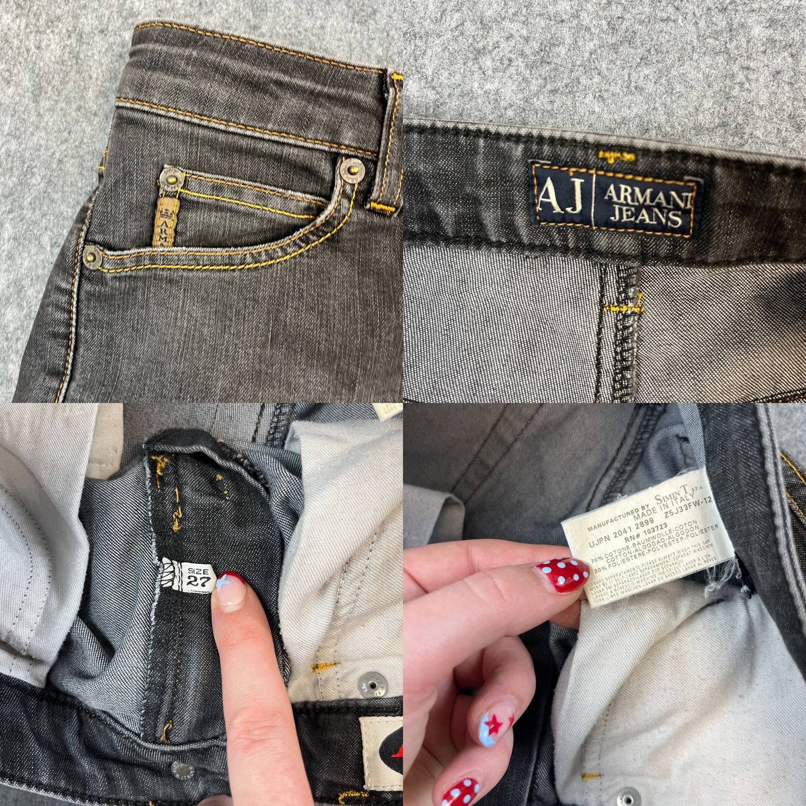 Vintage Armani Jeans Jeans Bootcut Dark Grey 27 UK8 26 Inseam 5-Pocket Denim Women Regular Low Rise Italy Made Size 30" / US 8 / IT 44 - 8 Thumbnail