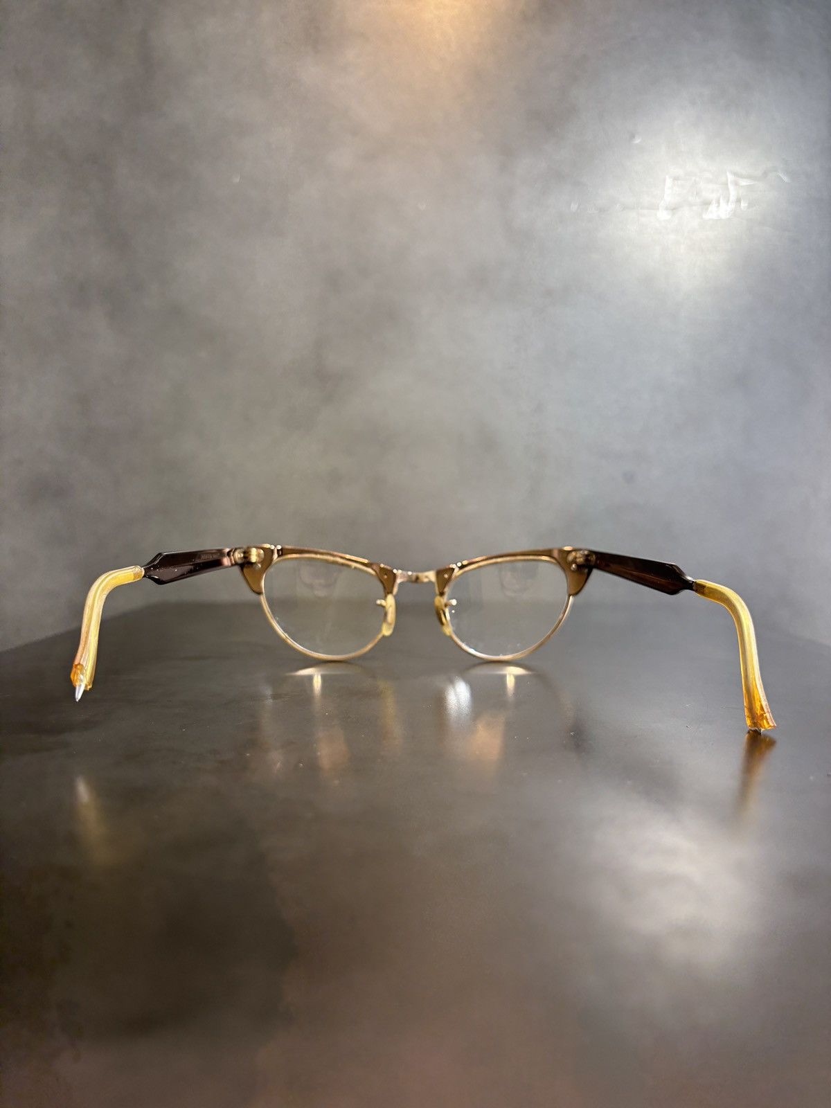 Shuron 1960s Shuron Frames Vintage Eyeglasses Horn Rim USA Gold Size ONE SIZE - 12 Thumbnail