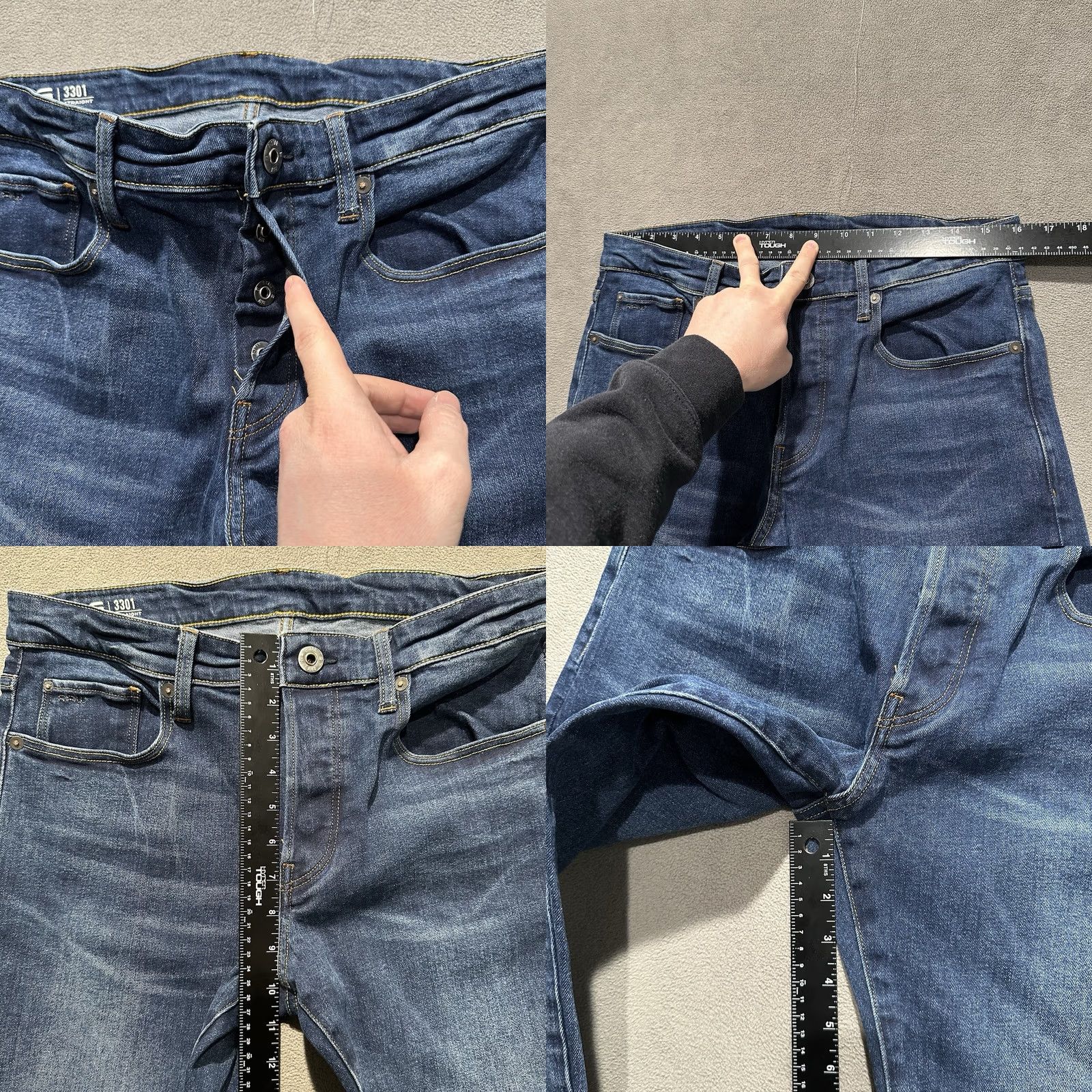 G-Star VINTAGE G-Star Raw Jeans Mens 31x32 Blue Denim Button Fly Designer 3301 Straight Size US 31 - 9 Thumbnail