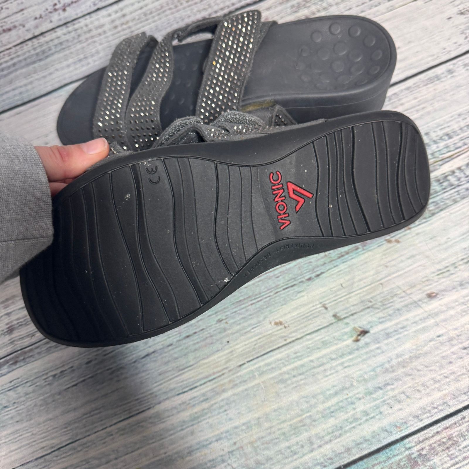 Vionic Vionic Alexis Rhinestone Embellished Platform Sandals Gray 7 Size US 7 / IT 37 - 4 Thumbnail