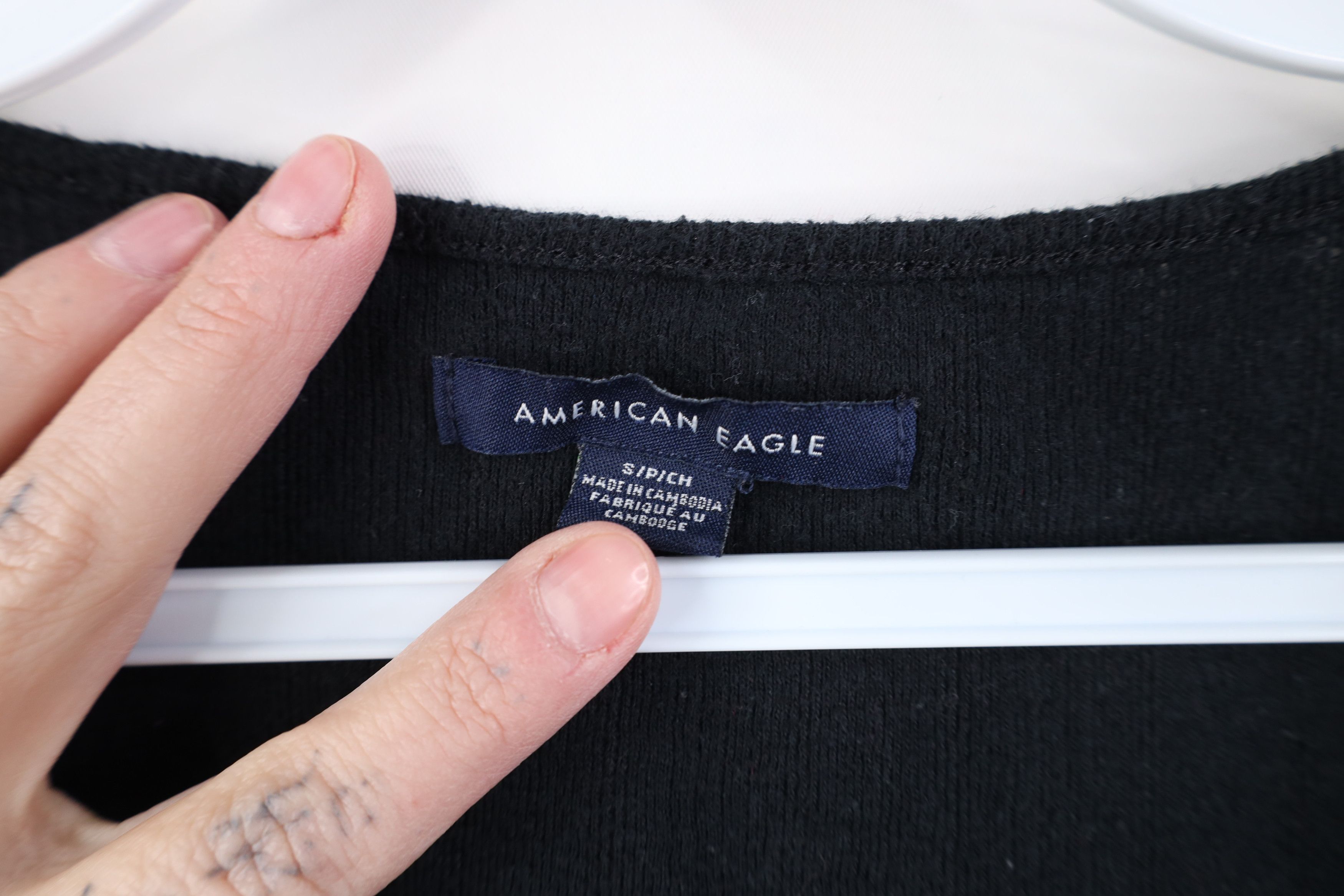 American Eagle Outfitters Vintage 90s Y2K American Eagle Tie Knit Button T-Shirt Black Size S / US 4 / IT 40 - 9 Thumbnail