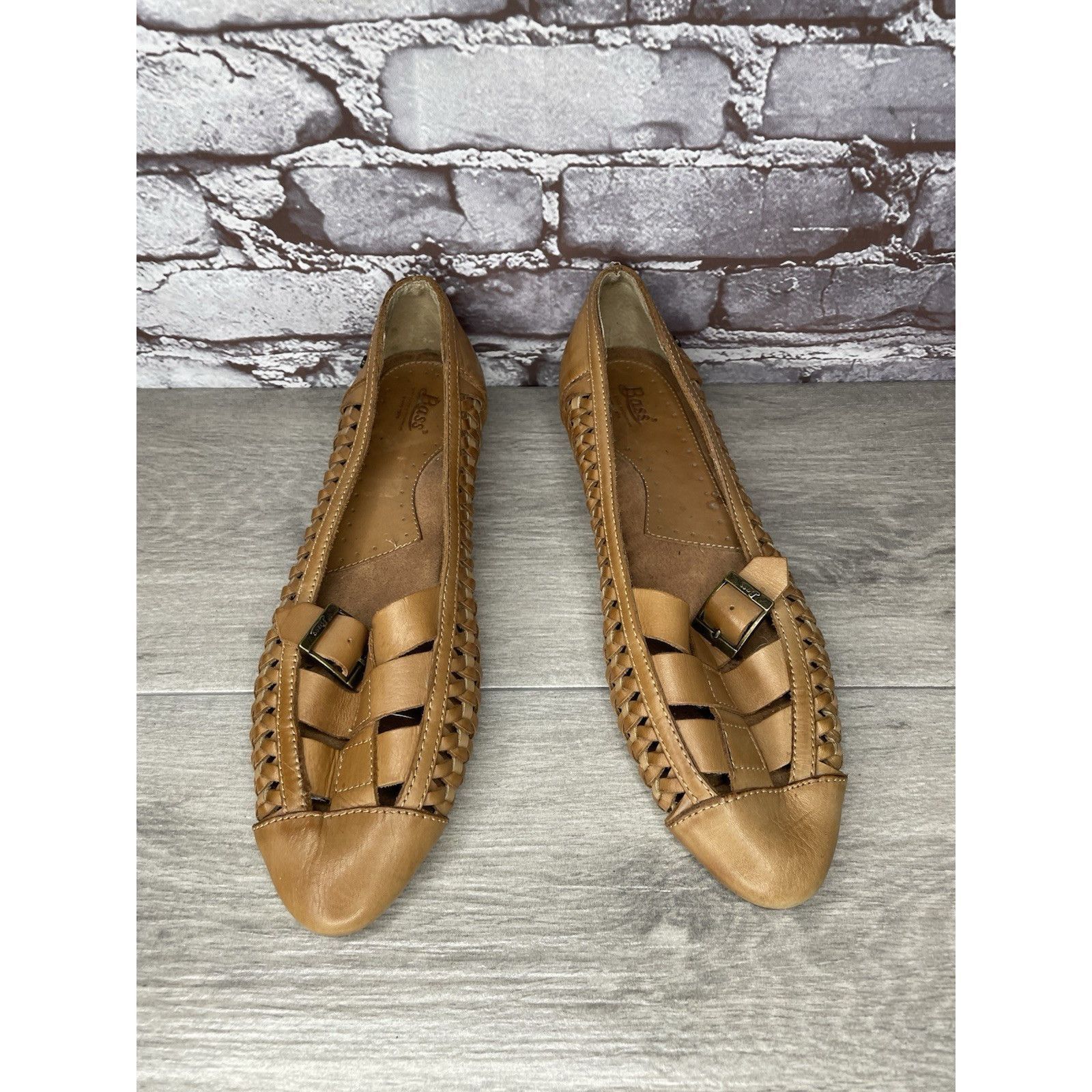 G.H. Bass & Co. Bass Hayden Fawn Tan Brown Leather Woven Strap Heel Flats Wo Size US 11 / IT 41 - 13 Thumbnail