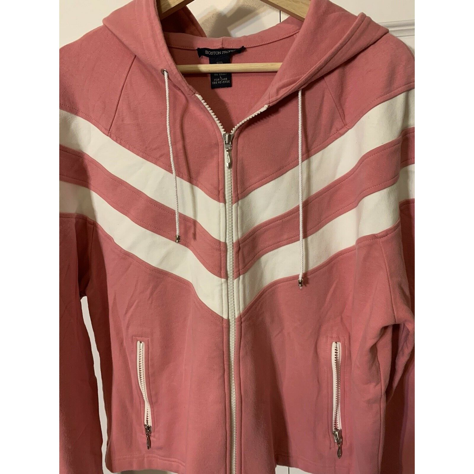 Boston Proper BOSTON PROPER Sz L Black Cotton Windbreaker Full Zip Pink St Size L / US 10 / IT 46 - 1 Thumbnail