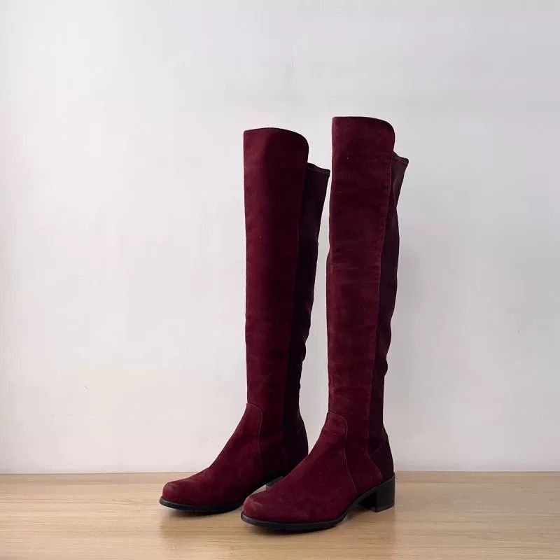 Stuart Weitzman SW Wine Red Suede Knee-High Boots Size US 4.5 / IT 34.5 - 1 Thumbnail
