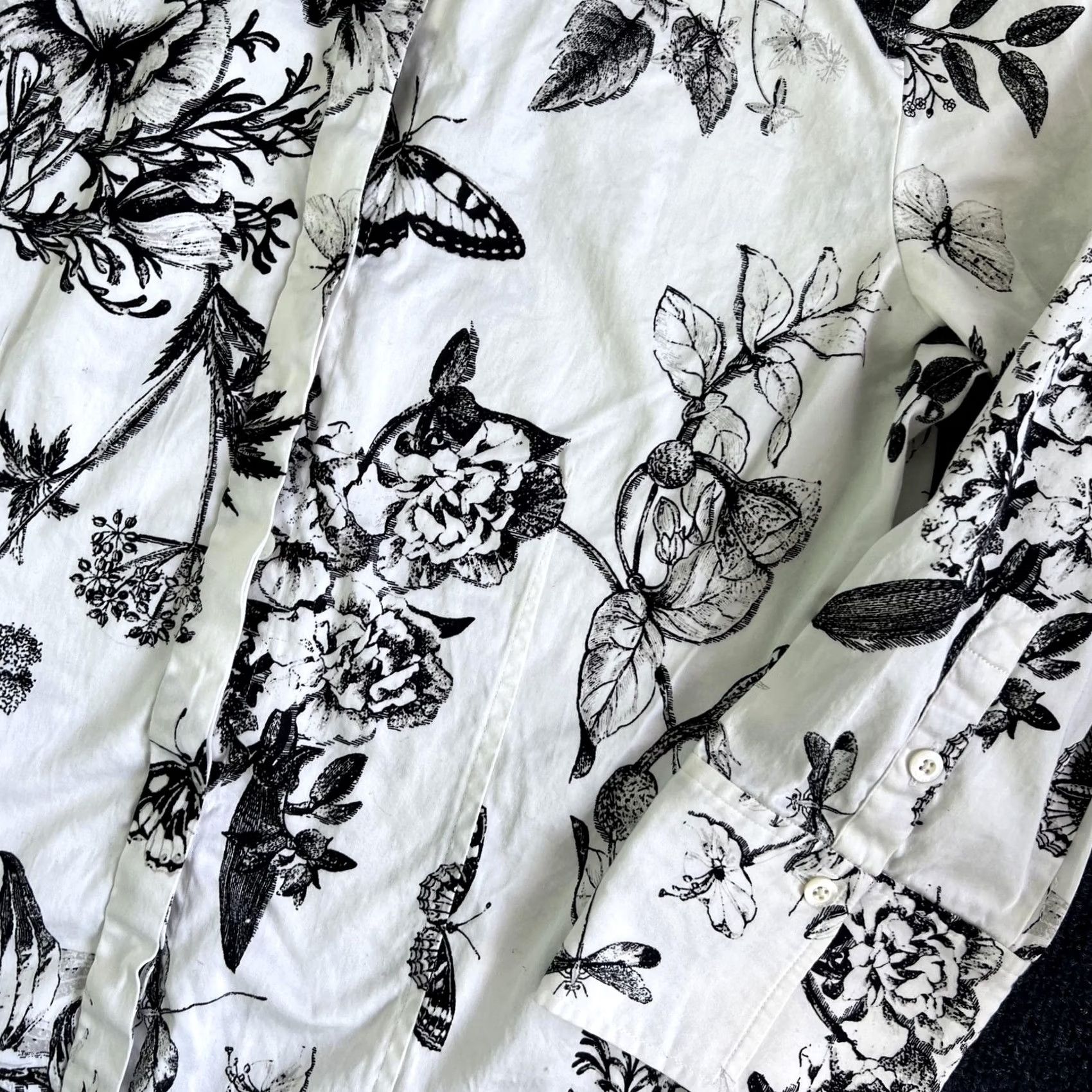 Talbots Talbots Shirt Womens 12 White Black Floral Button Up Long Sleeve Stretch Top Size XL / US 12-14 / IT 48-50 - 2 Thumbnail