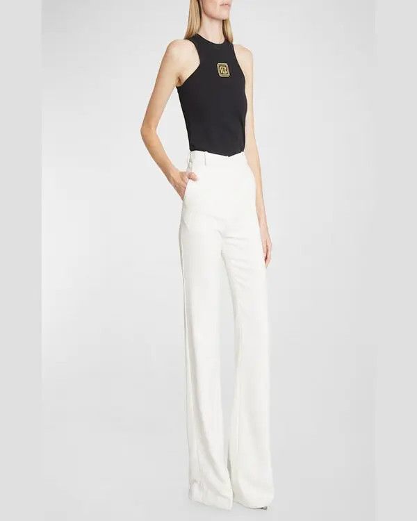 Balmain o1s1wg110825 High Waist Crepe Flare Pants in White Size 27" / US 4 / IT 40 - 4 Thumbnail