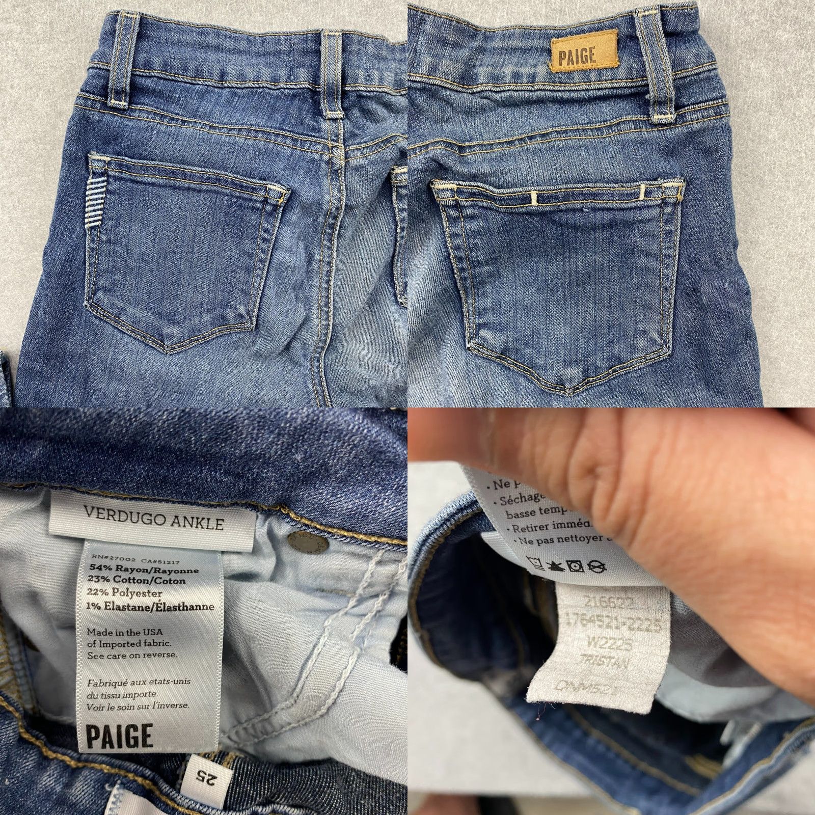 Paige Paige Verdugo jeans Womens 25 Blue Low Rise Ankle Distressed Stretch Denim 5-Pocket Modern Size 42" / US 20 - 9 Thumbnail