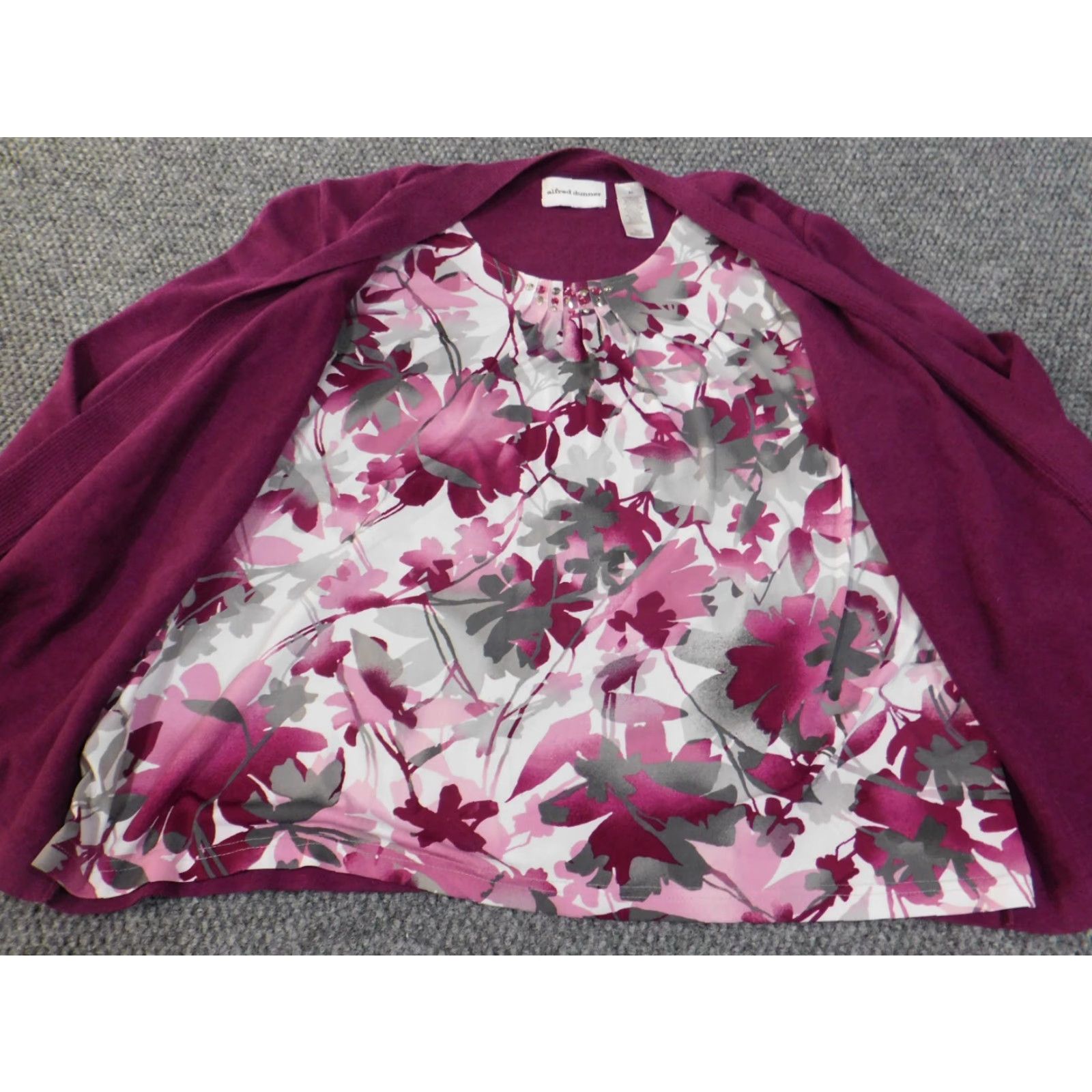 Vintage Alfred Dunner Sweater Cardigan XL Purple Floral Lined Rayon Womens Knit Raglan Sleeve Round Neck Modern American Size XL / US 12-14 / IT 48-50 - 5 Thumbnail
