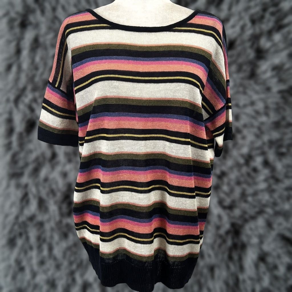 Talbots Talbots Plus Size 1X Multicolor Striped Linen Knit Sweater Short Sleeve Womens Size XL / US 12-14 / IT 48-50 - 1 Thumbnail