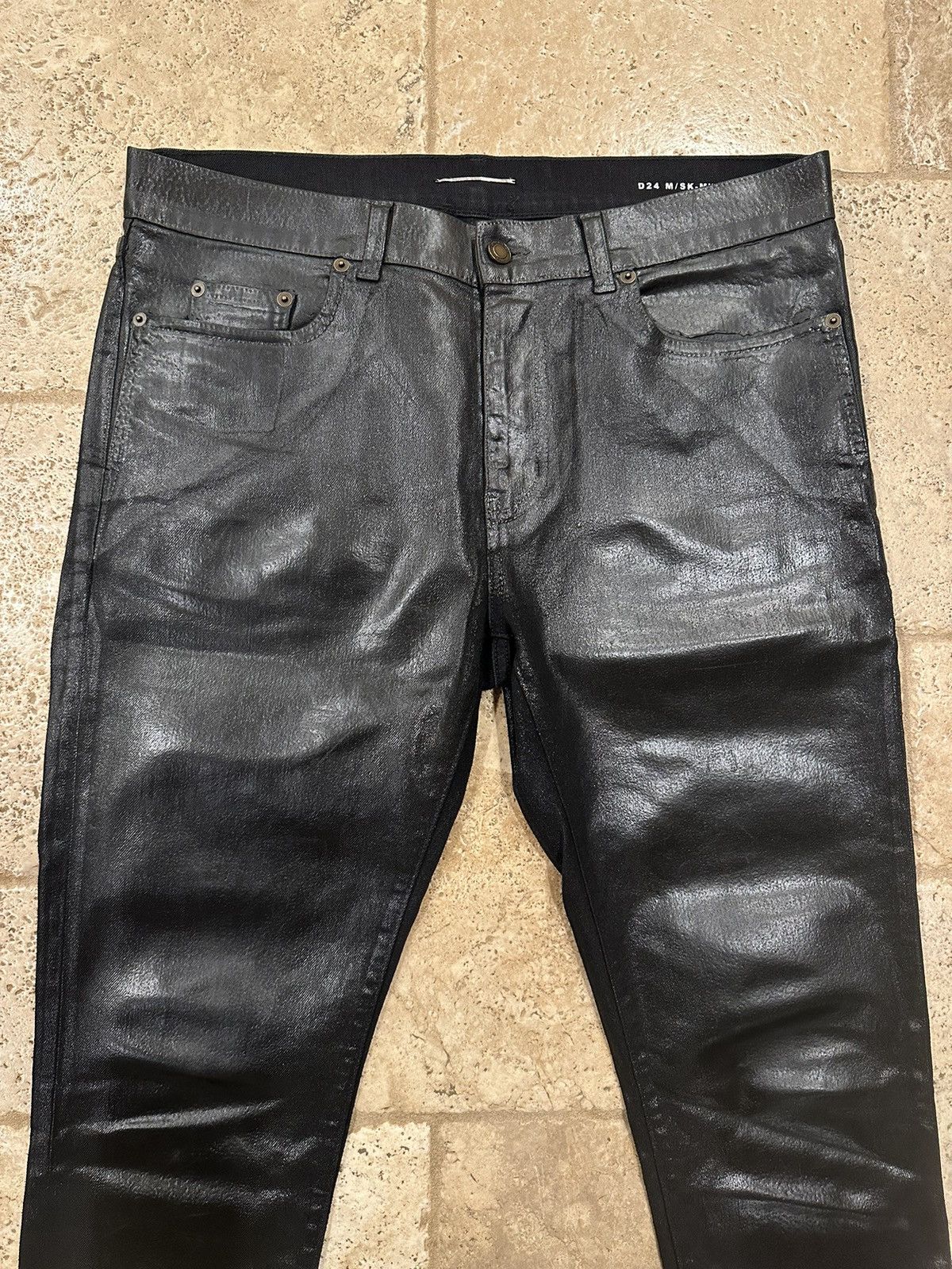 Anthony Vaccarello Saint Laurent Paris 2020 D24 Oil Coated Black Denim Size US 33 - 4 Thumbnail
