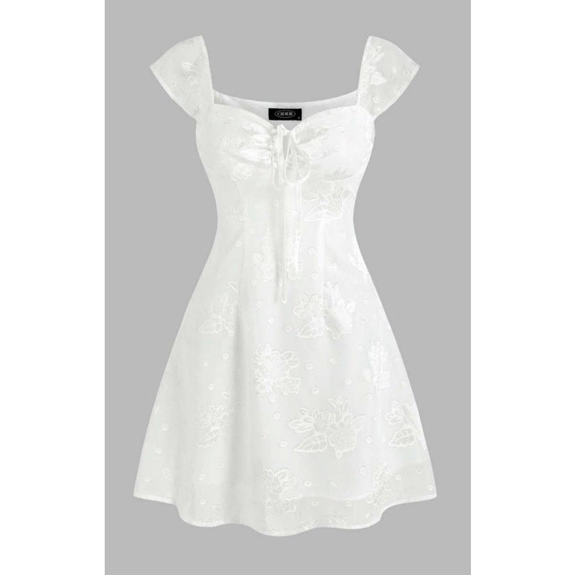 Cider White Floral Jacquard Short Sleeve Square Neck Mini Dress Size XXS / US 00 / IT 34 - 5 Thumbnail