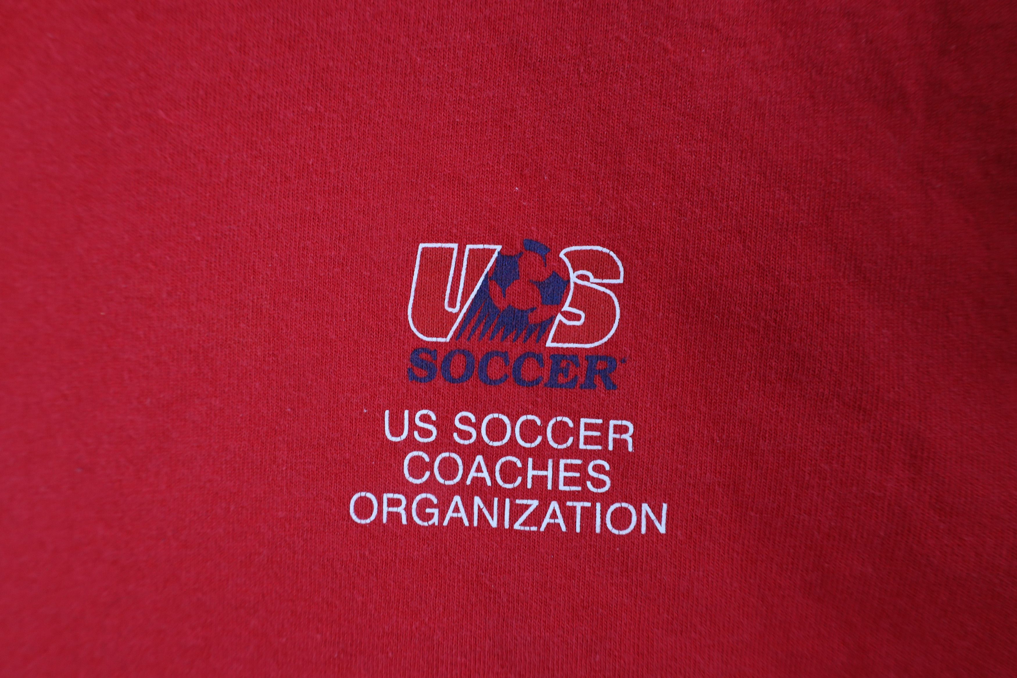Nike × Vintage Vintage 90s Nike Soccer Coaches Big Swoosh T-Shirt Red Size US XL / EU 56 / 4 - 4 Thumbnail