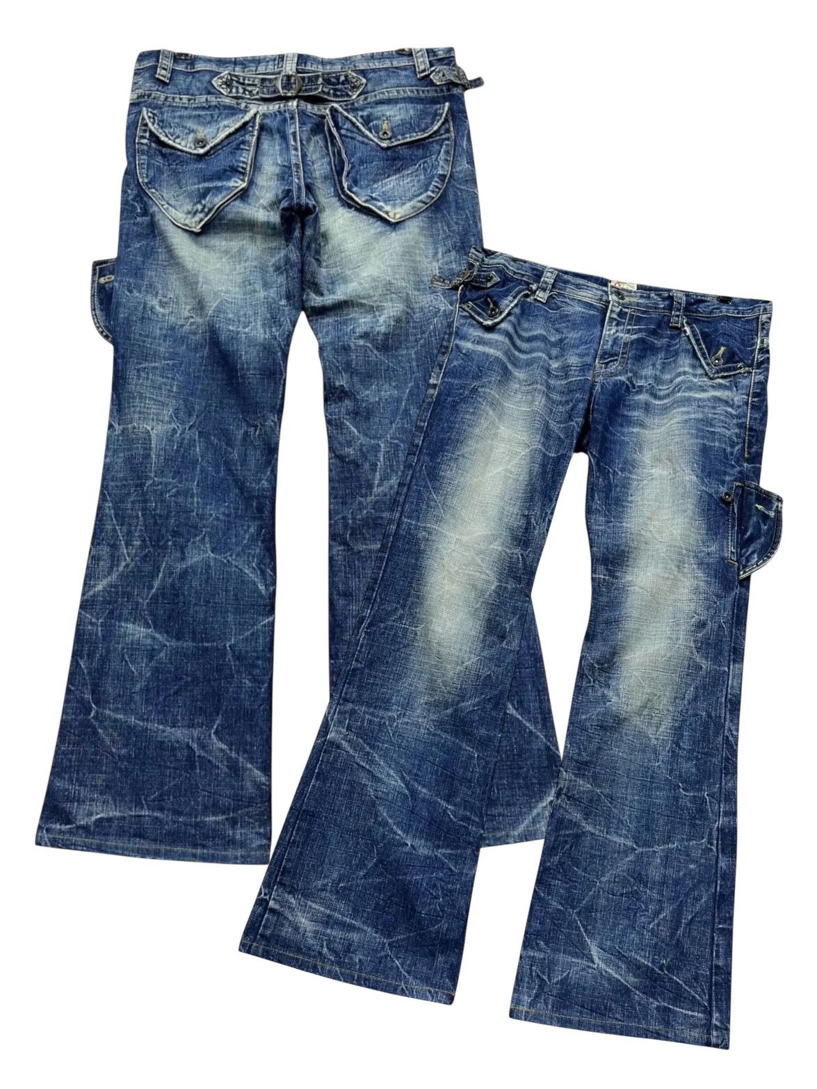 Japanese Brand FYE🔥Vintage PINBALL Mudmax Acid Wash Denim Wide Leg FLARE💥 Size US 34 / EU 50 - 1 Thumbnail