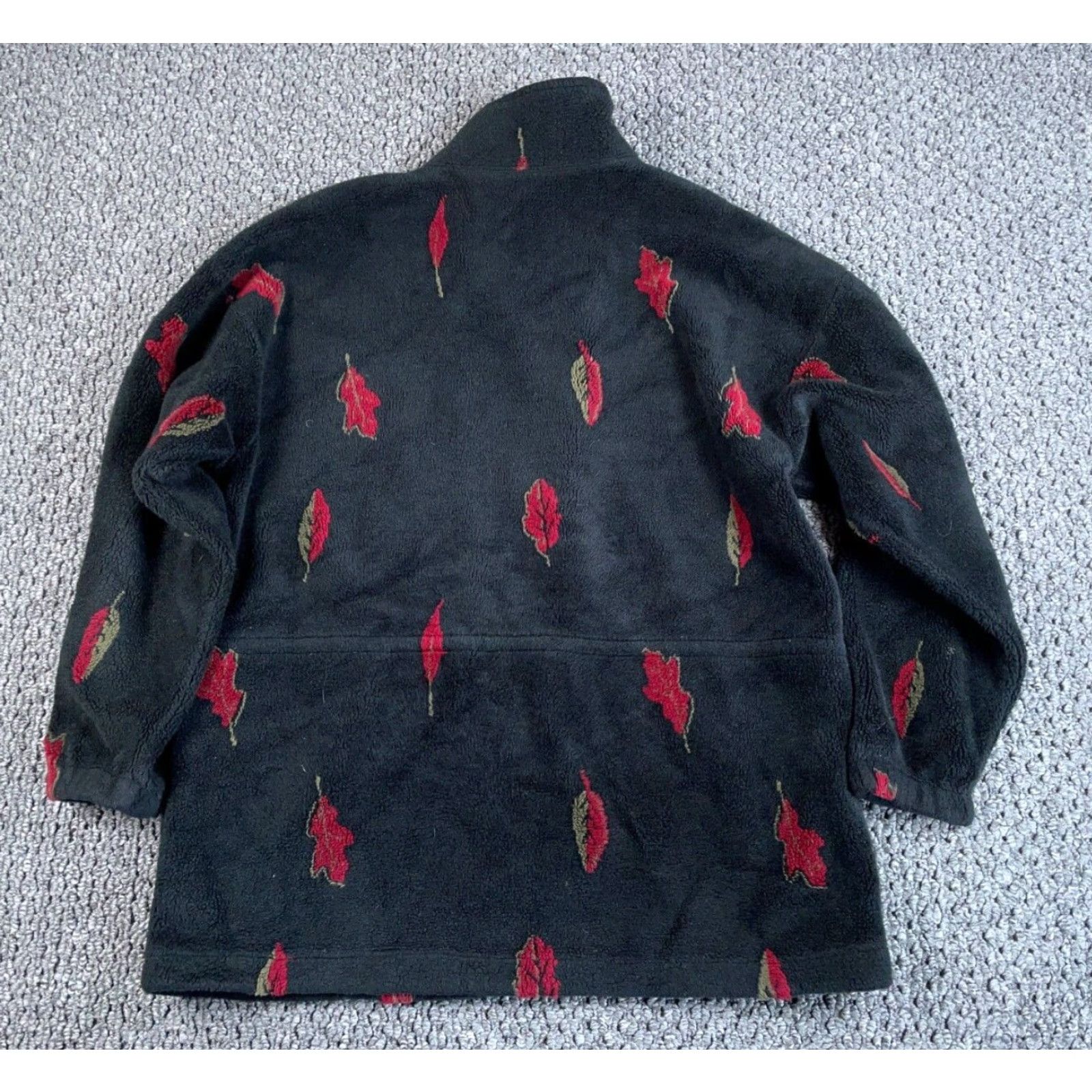 Vintage VTG Alps Leaf Pattern Fleece Zip Up Jacket Women's Medium Black Relaxed Fit Size M / US 6-8 / IT 42-44 - 2 Thumbnail