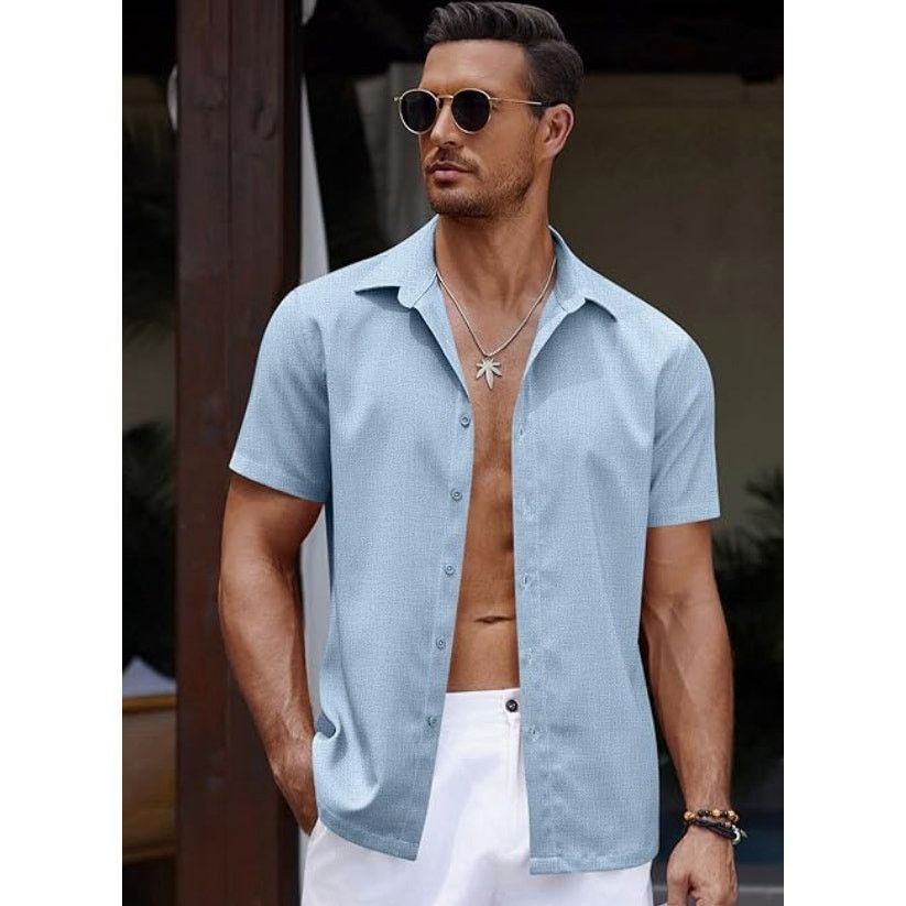 The Unbranded Brand Mens Casual Summer Beach Shirt Button DownCotton LinenLARGE Size US L / EU 52-54 / 3 - 3 Thumbnail