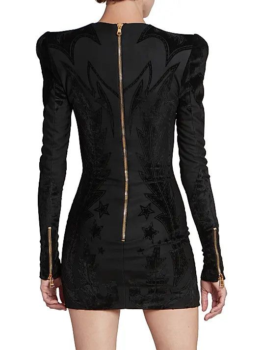 Balmain o1s1wg110825 Velvet Baroque Jersey Mini Dress in Black Size S / US 4 / IT 40 - 4 Thumbnail