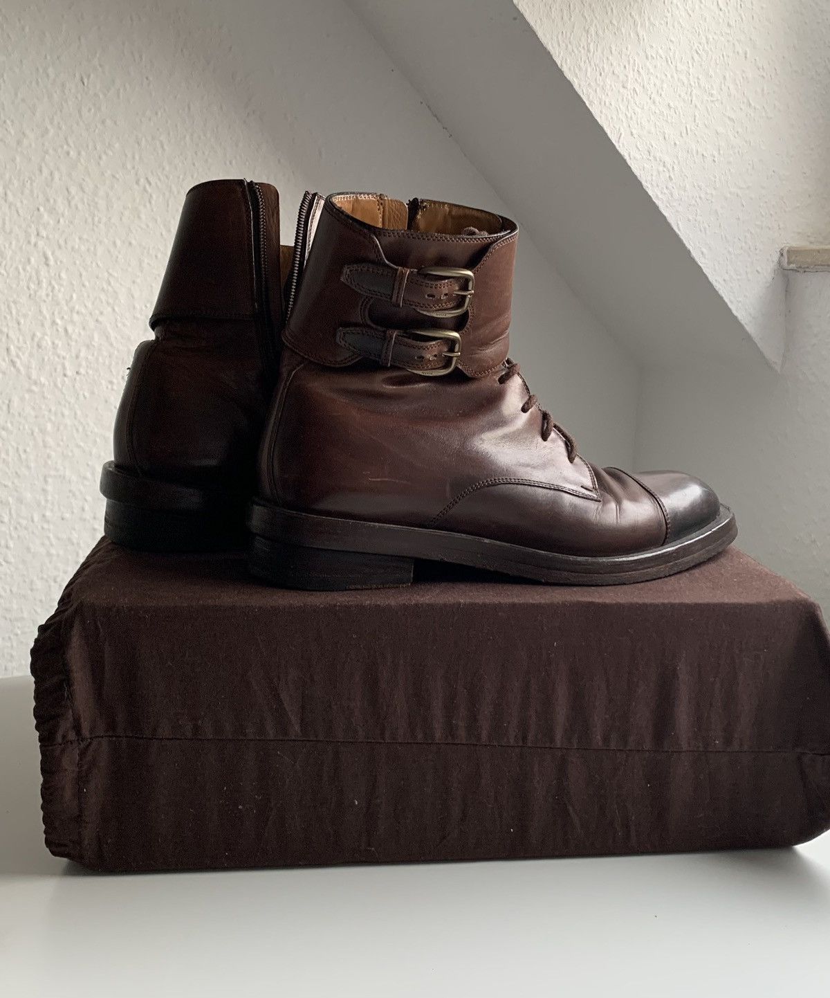 Gucci Gucci Leather Officer Buckle Boots Brown 325854 Size US 7.5 / EU 40-41 - 4 Thumbnail