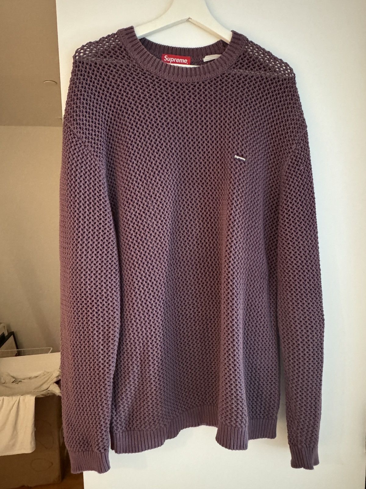 image of Supreme Small Box Logo Loose Knit Sweater Purple - Large, Men's