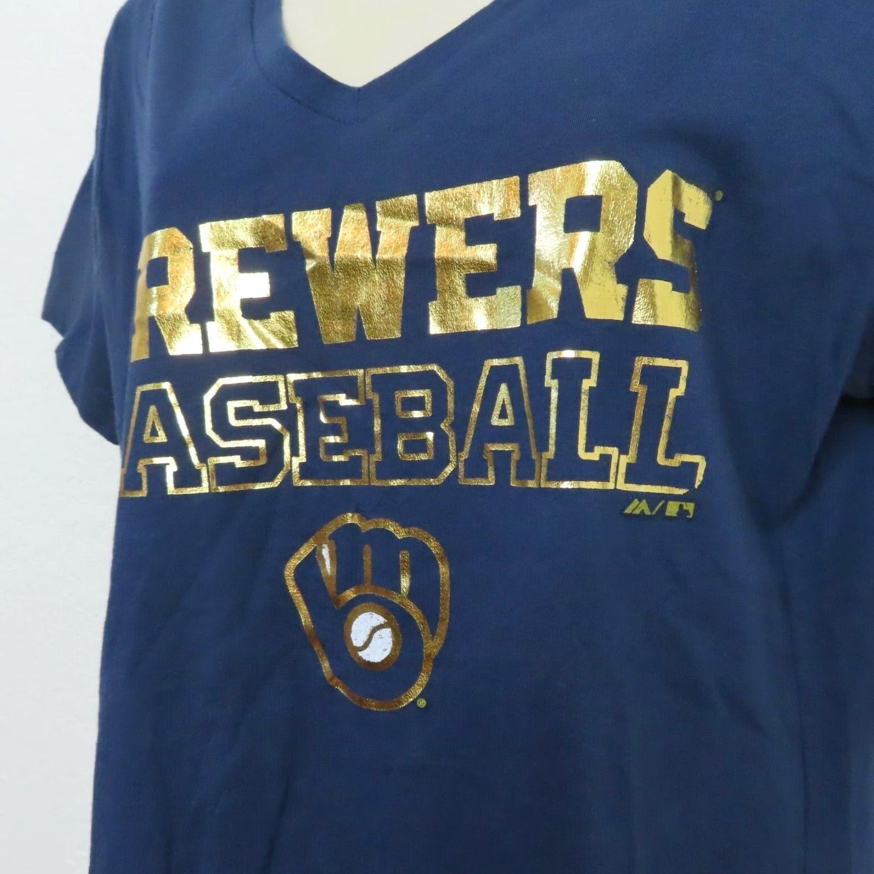 Vintage Majestic Milwaukee Brewers V Neck Tee T Shirt NEW Women Large Blue Sleeve Short T Shirt Baseball Basic V-Neck Size L / US 10 / IT 46 - 3 Thumbnail