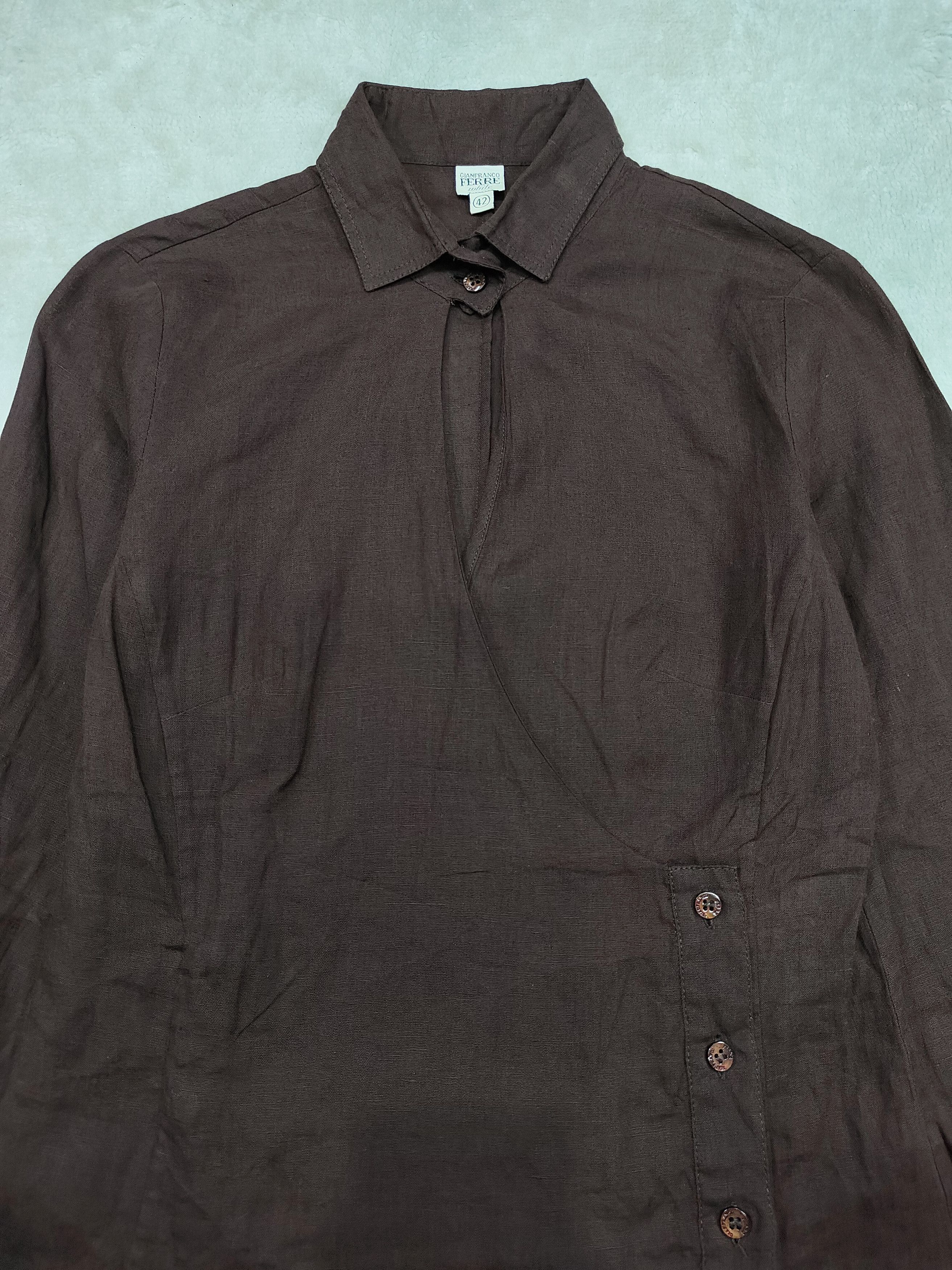Gianfranco Ferre 90s Gianfranco Ferre- Wrap Cut Out Asymmetric Linen Shirt Size M / US 6-8 / IT 42-44 - 7 Thumbnail