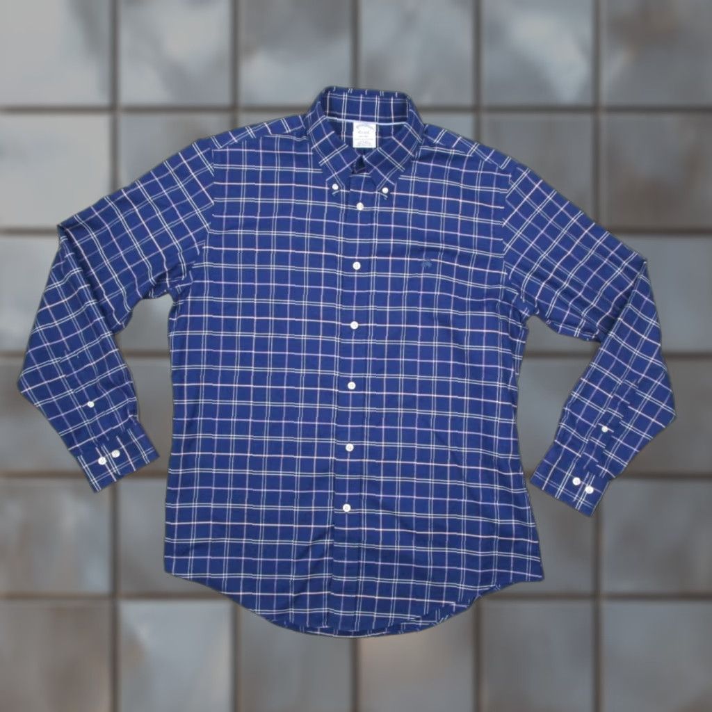 Brooks Brothers Brooks Brothers Regent Shirt Mens L Blue Check Button Up Supima Sheep Embroidered Non-Iron Classic Size US L / EU 52-54 / 3 - 1 Thumbnail