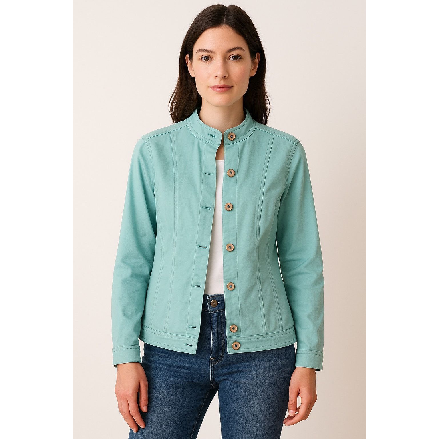 Chicos Coastal Chic Aqua Blue Button Front Jacket Stretch Chico’s Size S / US 4 / IT 40 - 1 Thumbnail