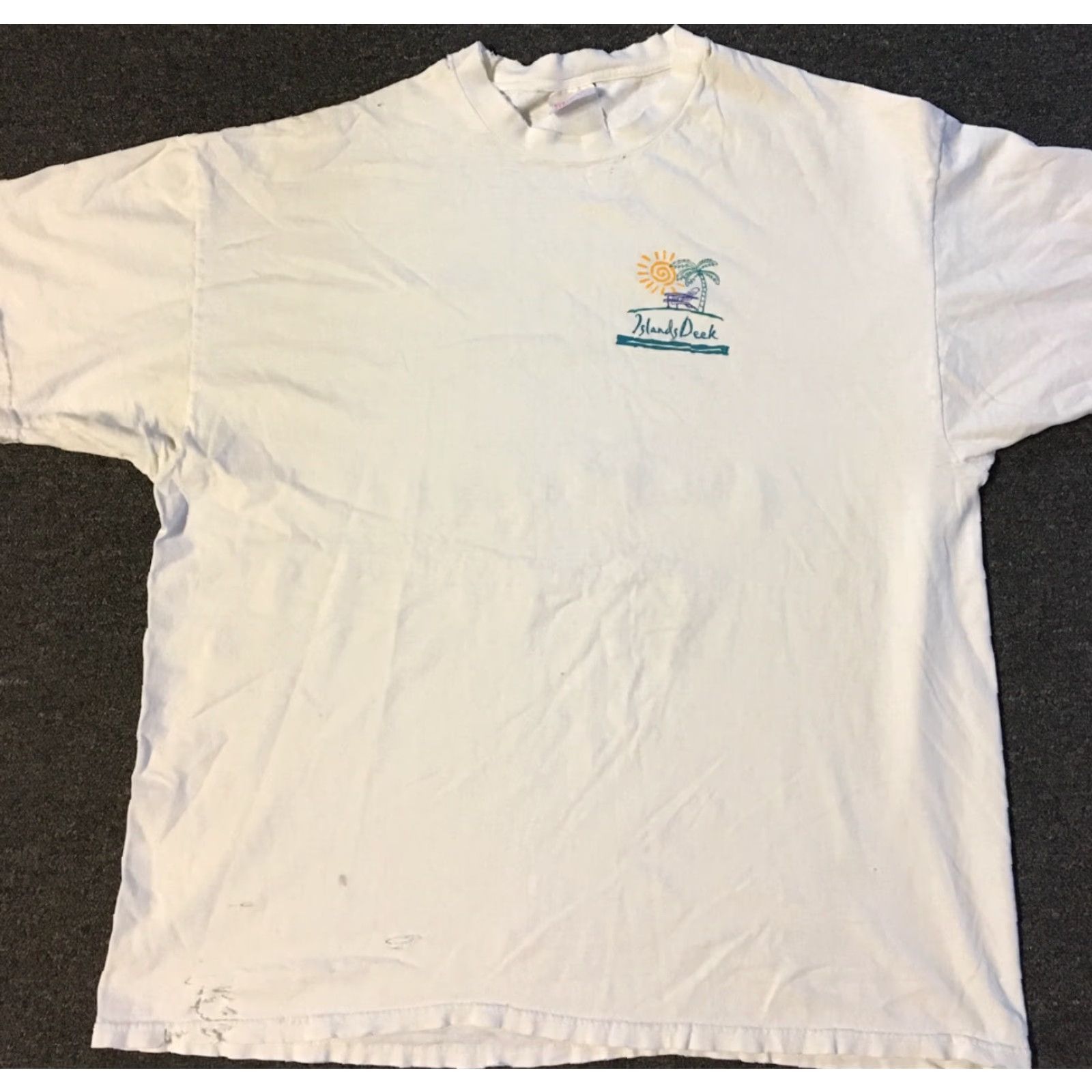 Hanes VINTAGE Islands Deck Construction Thrashed Faded Shirt XXL Men White 90s Grunge Surf Punk Rock (T-Shirt) Size US XXL / EU 58 / 5 - 2 Thumbnail