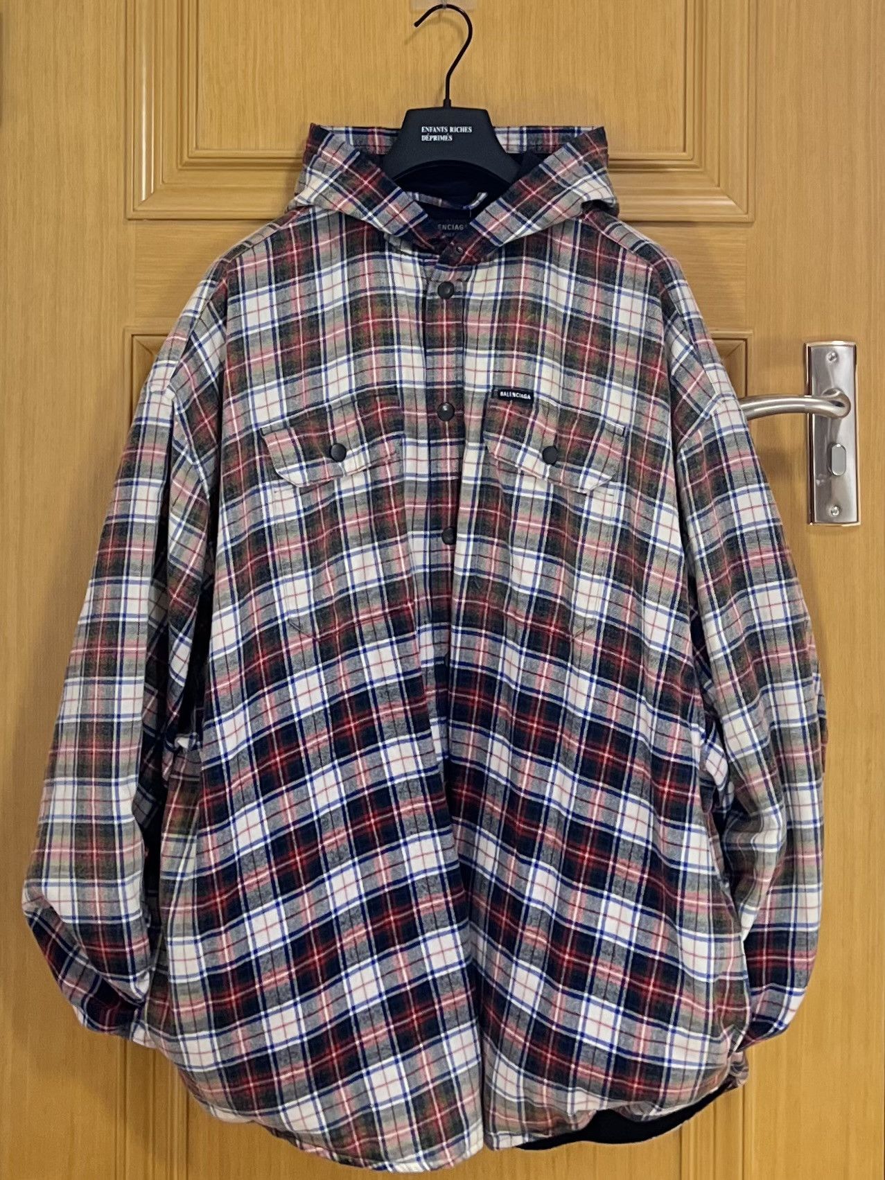 Balenciaga Oversized check flannel hooded shirt xs | Grailed