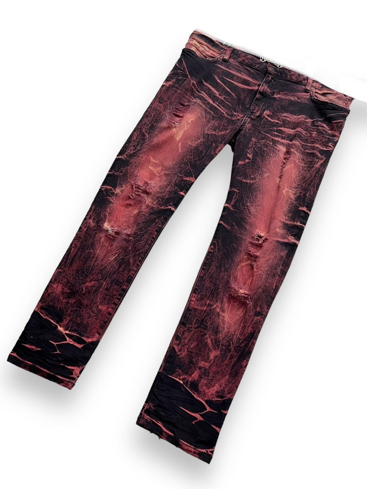 Robins Jeans 42” ROBINS JEANS Red Blood Acid Wash Ripped Stretchy Denim🔥 Size US 42 / EU 58 - 4 Thumbnail