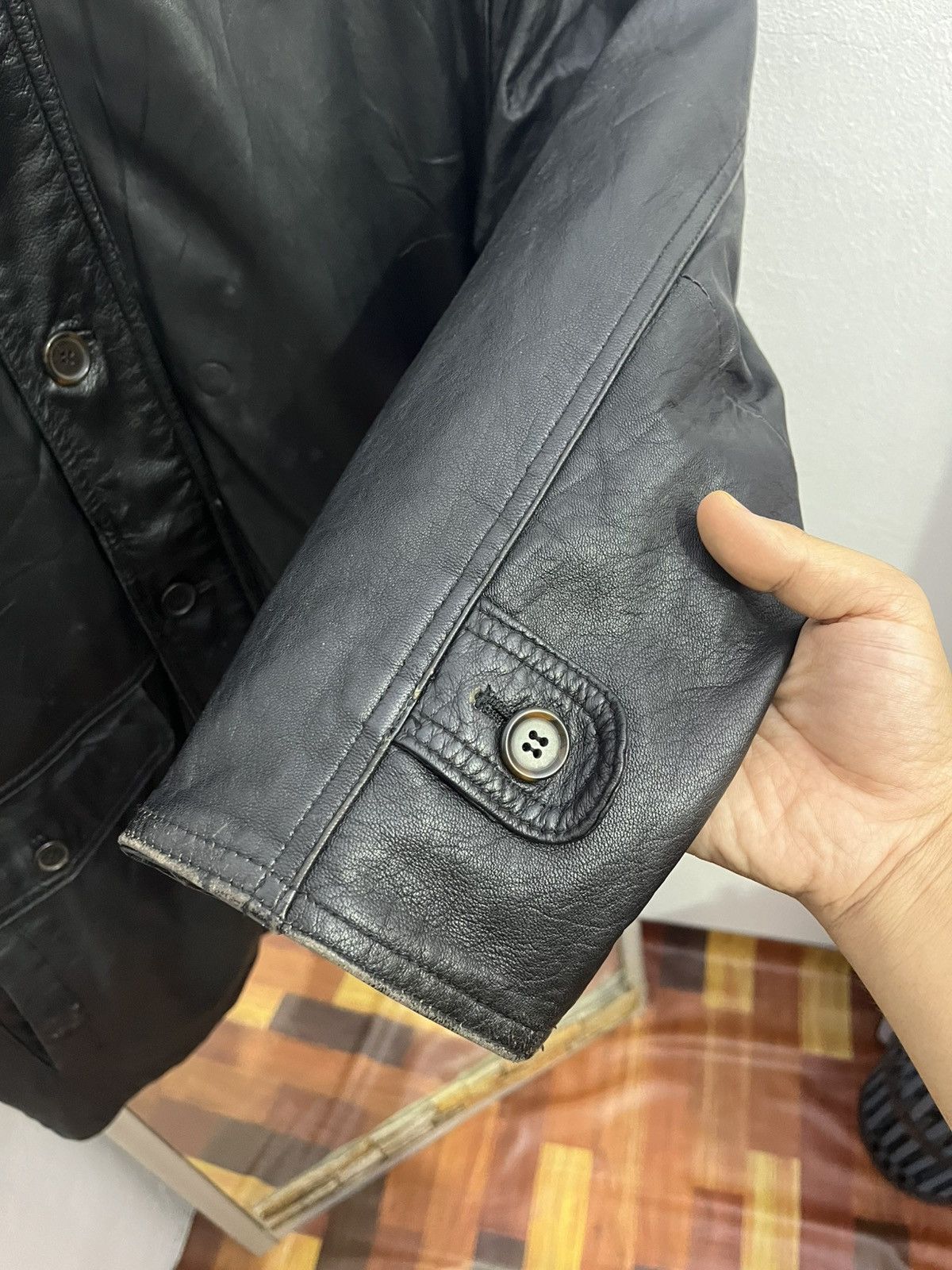 Genuine Leather Vintage Korean Leather Car Coat Jacket Black M Size US M / EU 48-50 / 2 - 4 Thumbnail
