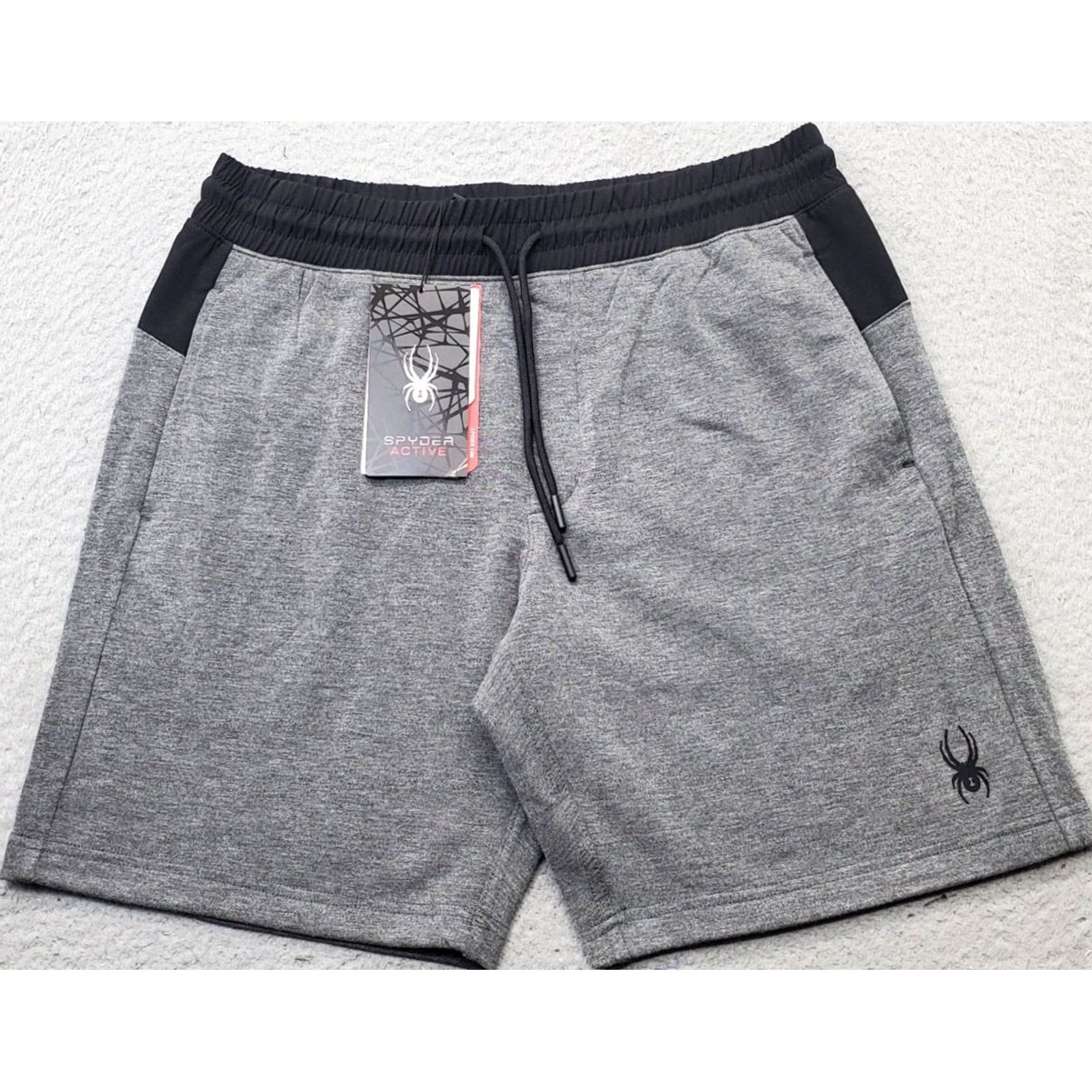 Spyder Spyder Mens M Active Shorts Multi Comfort Stretch Fleece Lined Drawstring Waist Gray 8.5 Inseam Pockets Size US 31 - 2 Thumbnail