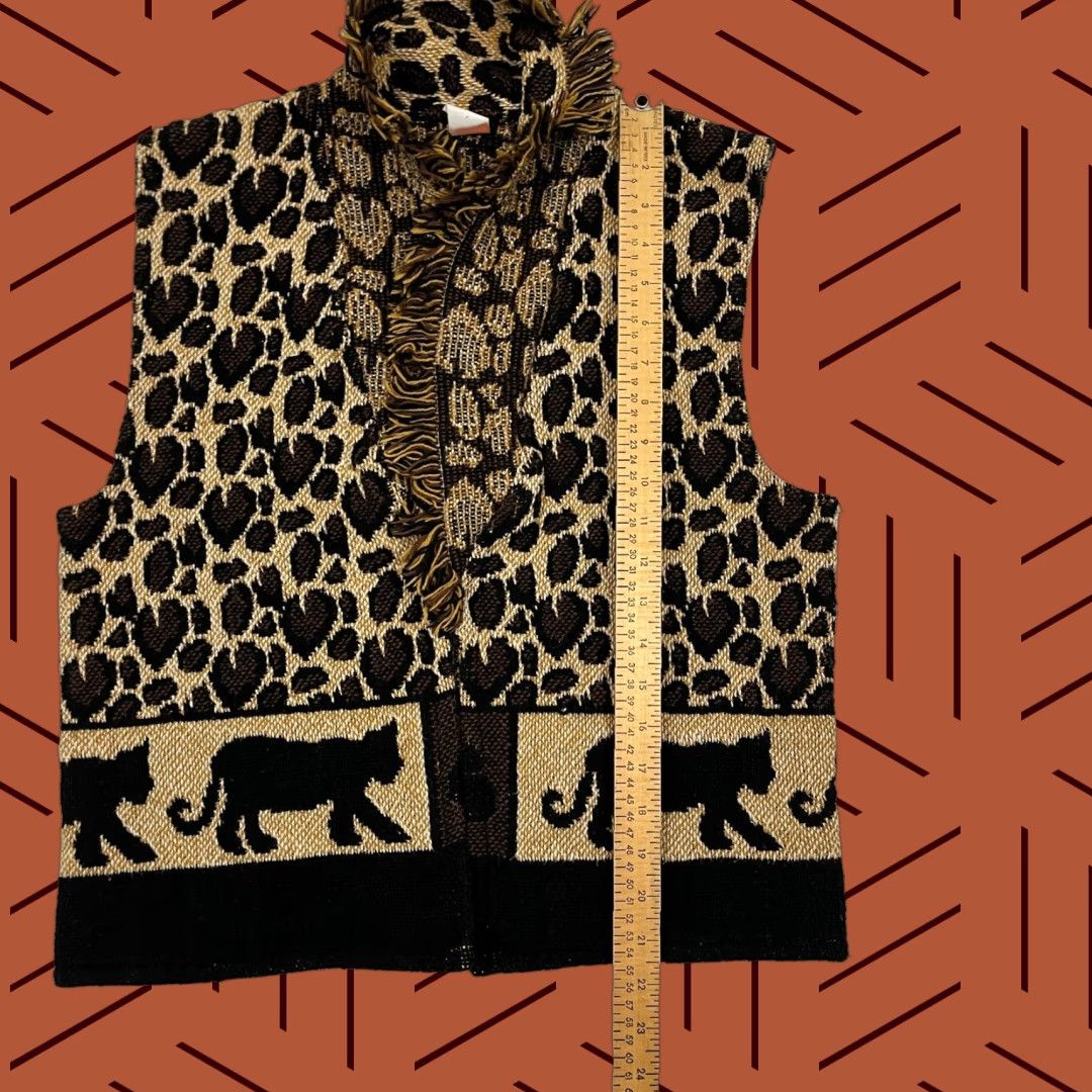 Vintage Womens Leopard Print Sweater Vest Open Front Tapestry Safari Size Large Cropped Vest Leopard Print Brown Women’s L Casual Workwear Size L / US 10 / IT 46 - 1 Thumbnail