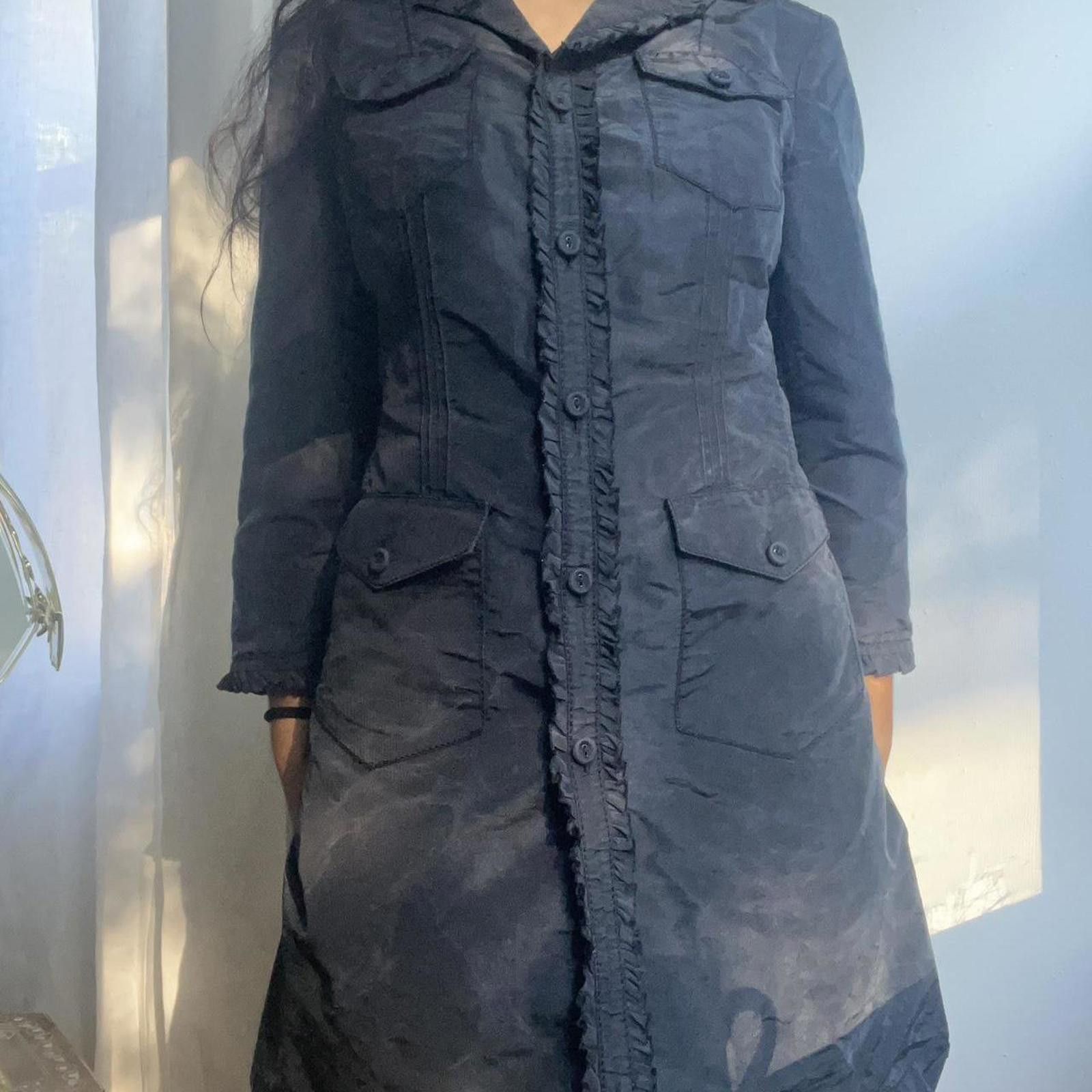 Prada Navy blue silk trench coat with ruffles and pockets #boho Size S / US 4 / IT 40 - 6 Thumbnail