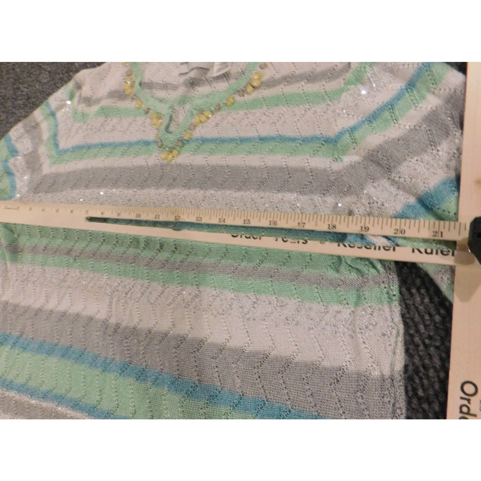 Vintage Alfred Dunner Sweater Womens XL Green Striped Pullover Crew Neck Knit Cap Sleeve Casual Regular Modern Knit Polyester Button Vintage No Size XL / US 12-14 / IT 48-50 - 4 Thumbnail