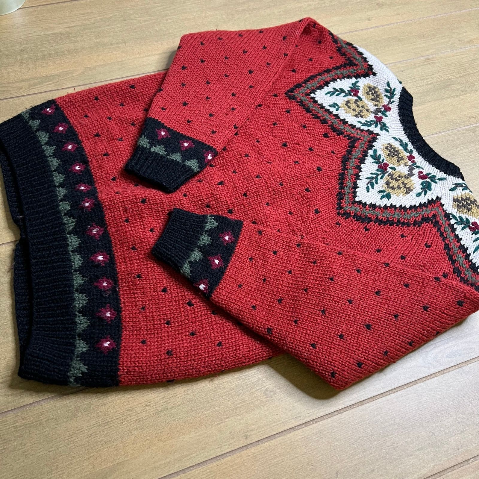 Chapter Charter Club Red Wool Holiday Theme Fair Isle Hand Knitted S Size S / US 4 / IT 40 - 9 Thumbnail