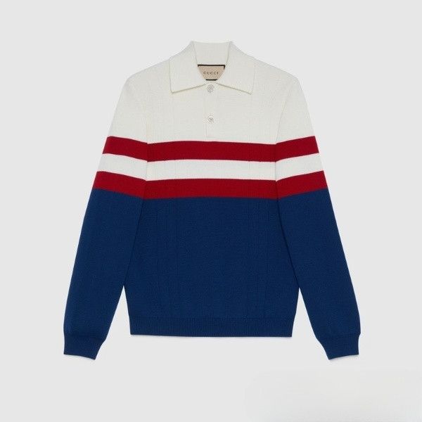Gucci o1s1wg110225 Cashmere and Wool Striped Polo Shirt Multicolor Size US L / EU 52-54 / 3 - 1 Thumbnail