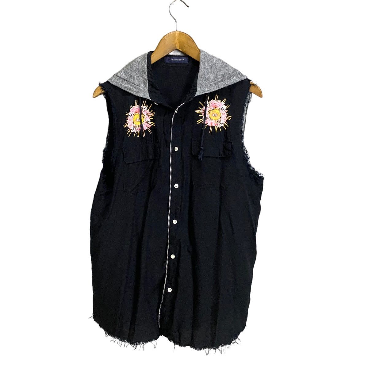 image of Jun Takahashi x Undercover John Undercover Hooded Shirt Artscabut Layered Zip Fastener in Black (Si