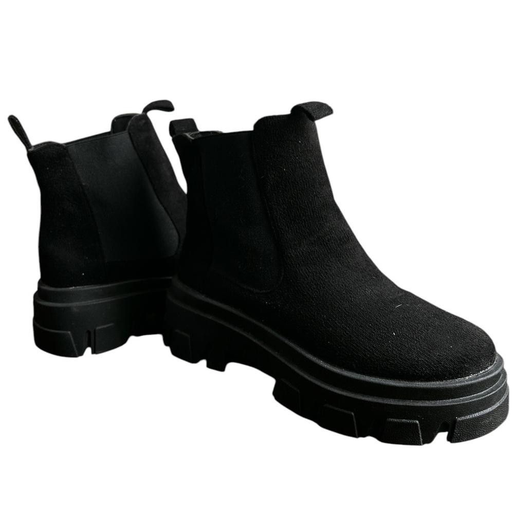 Designer Black Suede Chelsea Platform Boots Size US 6 / IT 36 - 6 Thumbnail