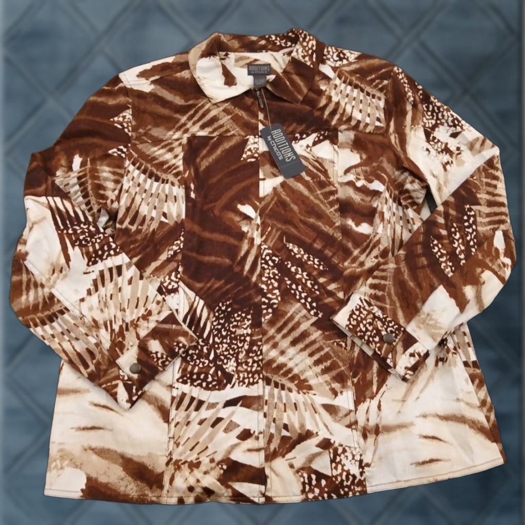 Vintage Chico's Jacket Womens Size 3 Brown Floral Twill Long Full Zip Size XS / US 0-2 / IT 36-38 - 1 Thumbnail