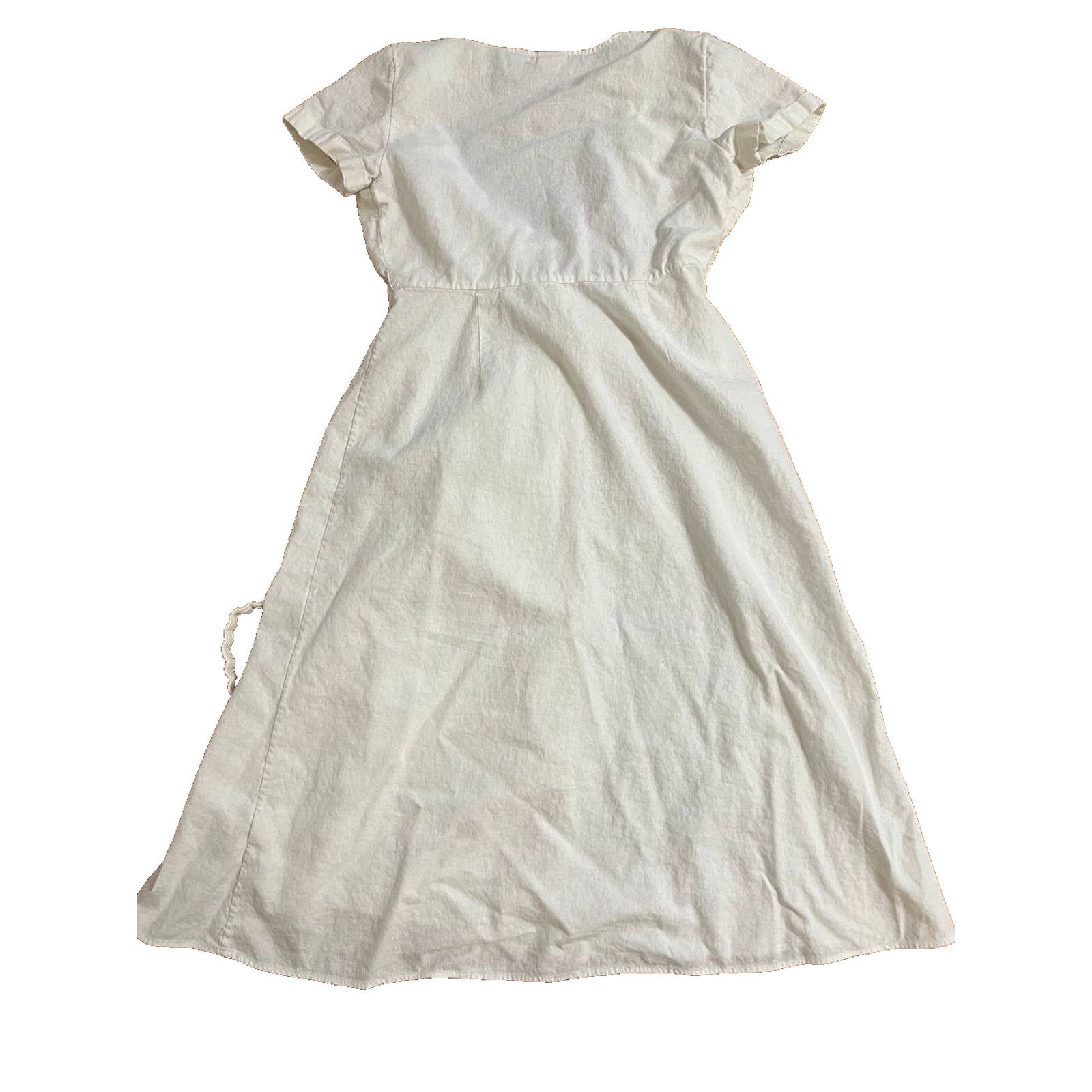 Firenze Babaton Midi Linen V-neck Wrap Dress White Minimal M A001957 Size M / US 6-8 / IT 42-44 - 8 Thumbnail