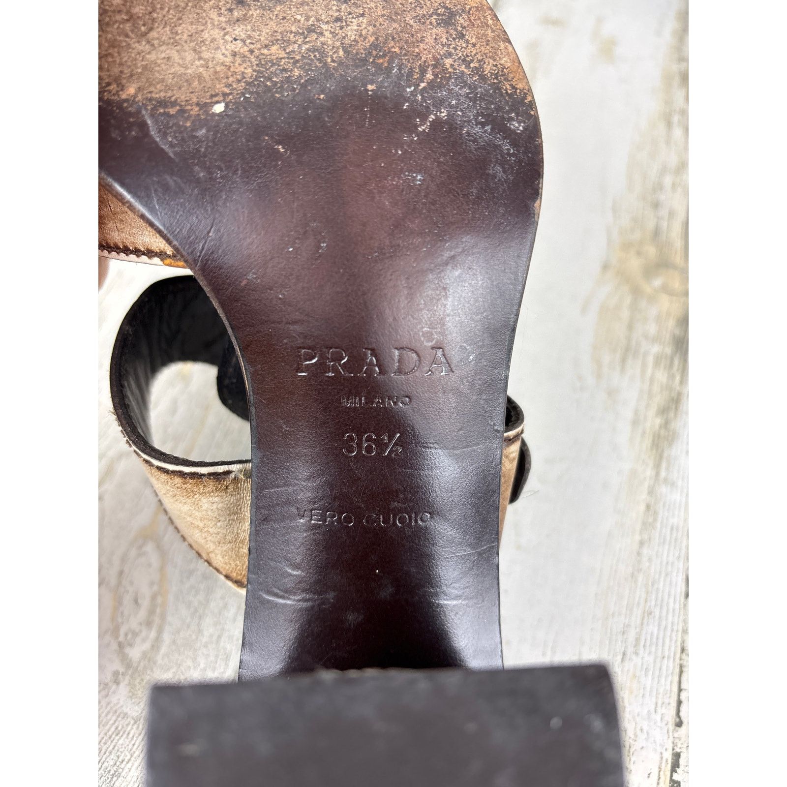 Prada Prada womens 6 vintage heel buckle sandals brown leather Size US 6 / IT 36 - 7 Thumbnail